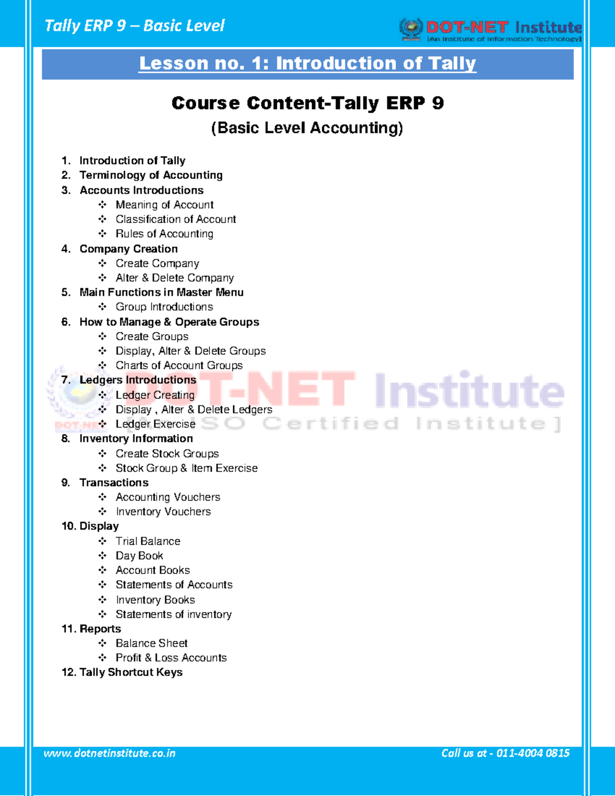 Tally ERP 9 Basic Level Lesson 1: Introduction to Tally and Accounting ...