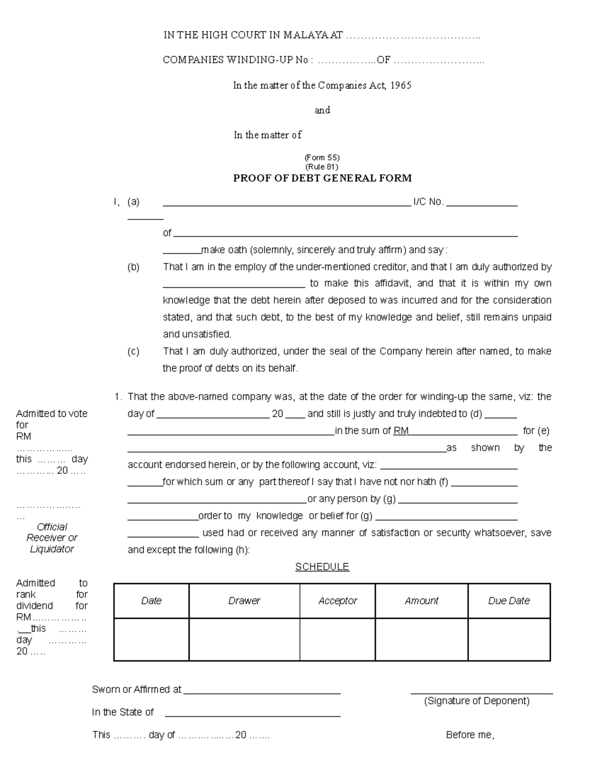 Proof of Debt Form Submission - CW Winding-Up (Form 55) - Studocu