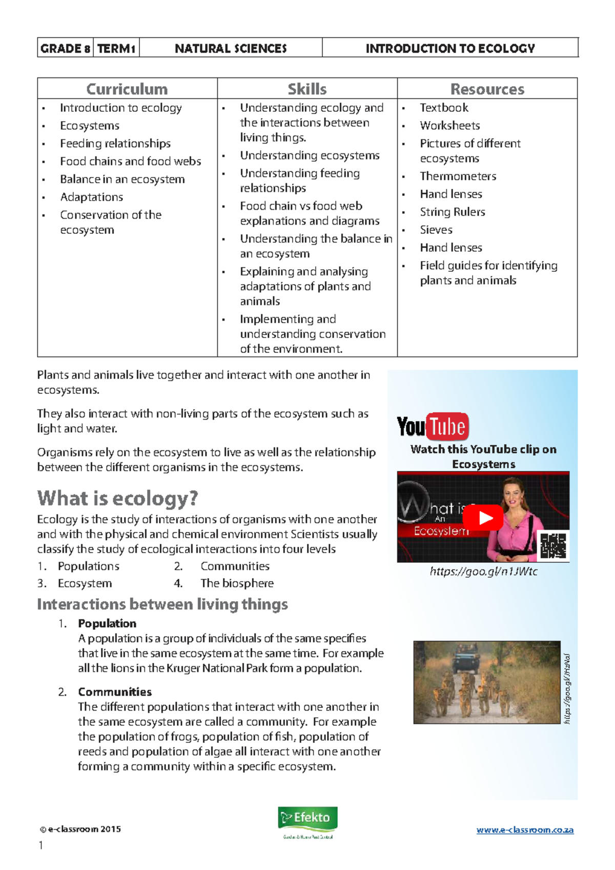 Gr8NSIntroduction To Ecology Worksheet - ©e-classroom 2015 e-classroom ...