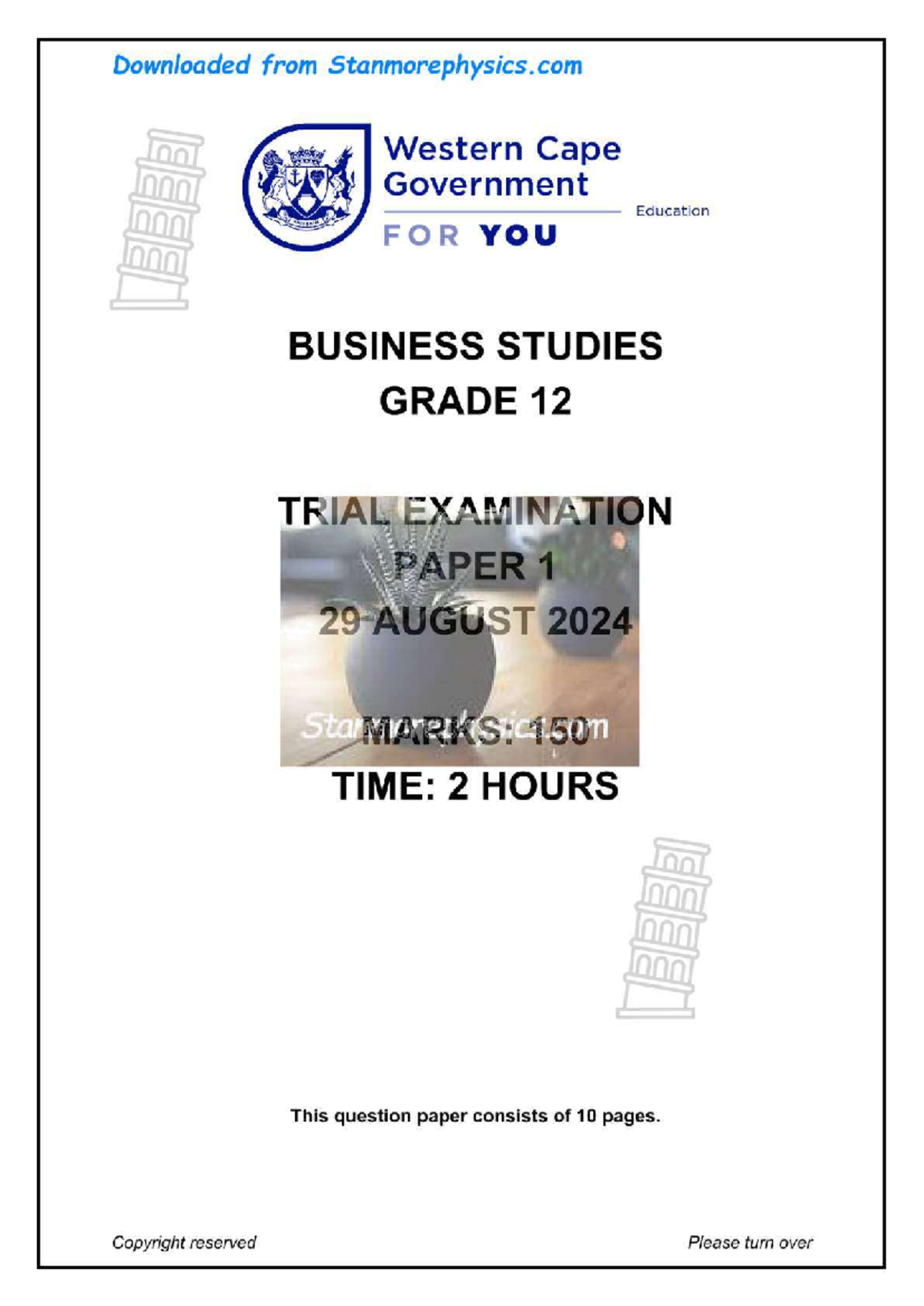 WC Business Studies Grade 12 Trial Exam P1 & Memo September 2024 - Studocu