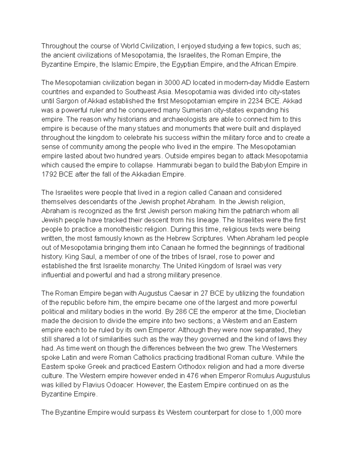 World Civilization I Final Paper: Ancient Empires Explored - Studocu