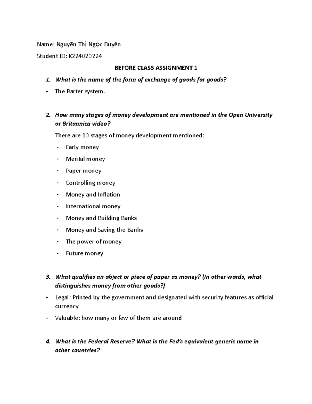Preclass assignment 1 - pre-class 1 - Name: Nguyễễn Th Ngị ọc Duyễn ...