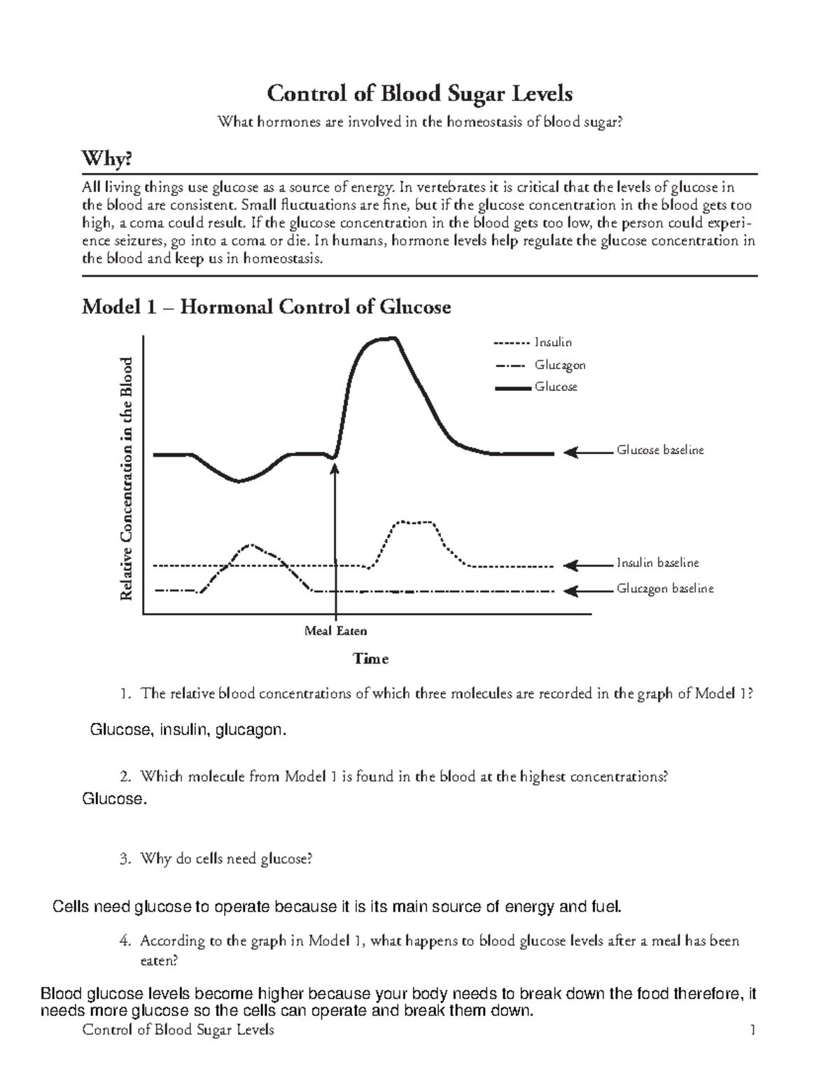 20 Control of Blood Sugar Levels S   In vertebrates it is critical ...