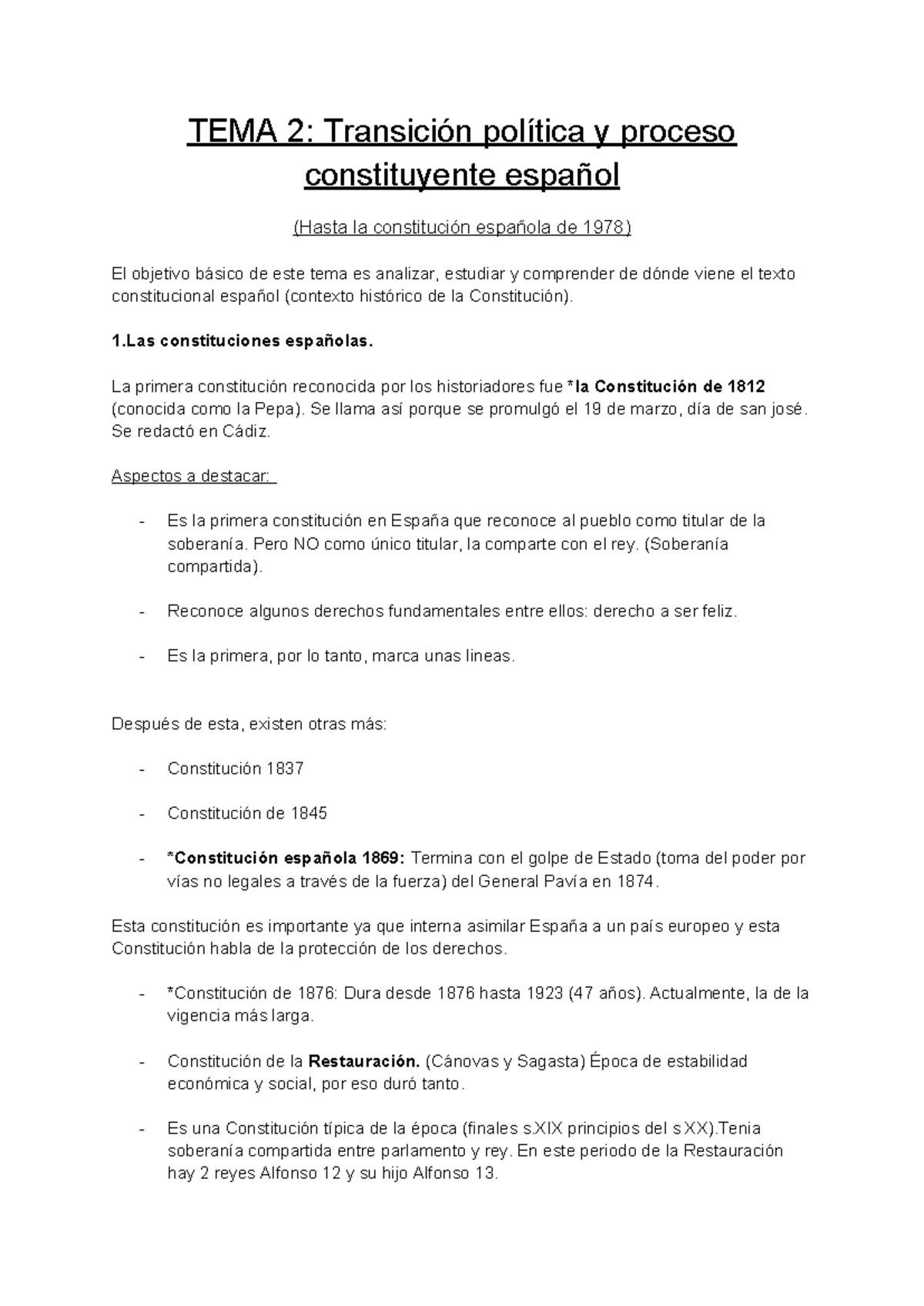 Tema 2: Transición Política y Proceso Constituyente en España (1776 ...