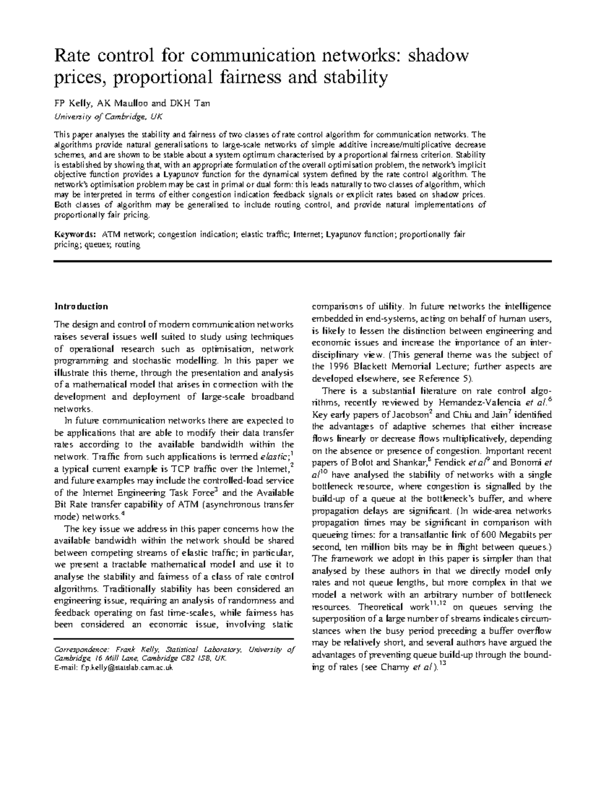 Rate Control Algorithms in Communication Networks: STAB 101 Guide - Studocu