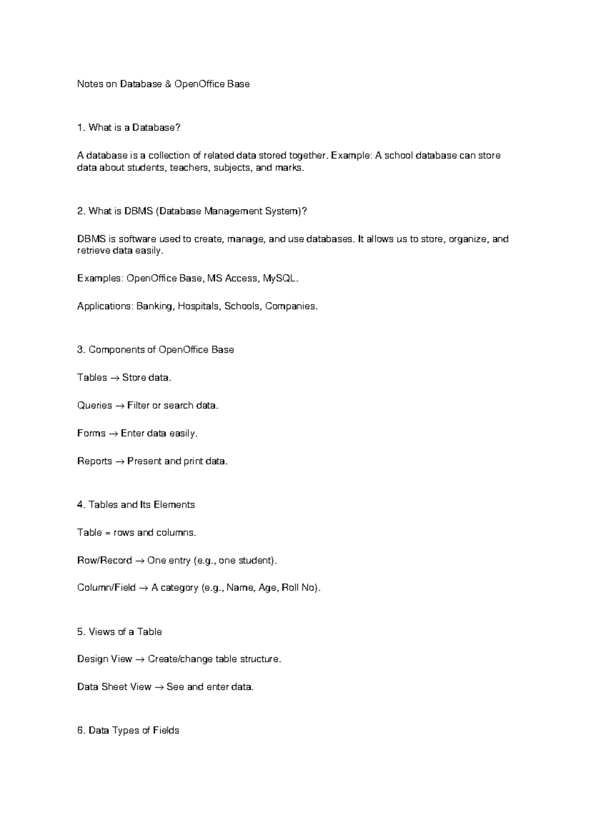 Database OpenOffice Base Notes: Understanding DBMS & Components - Studocu