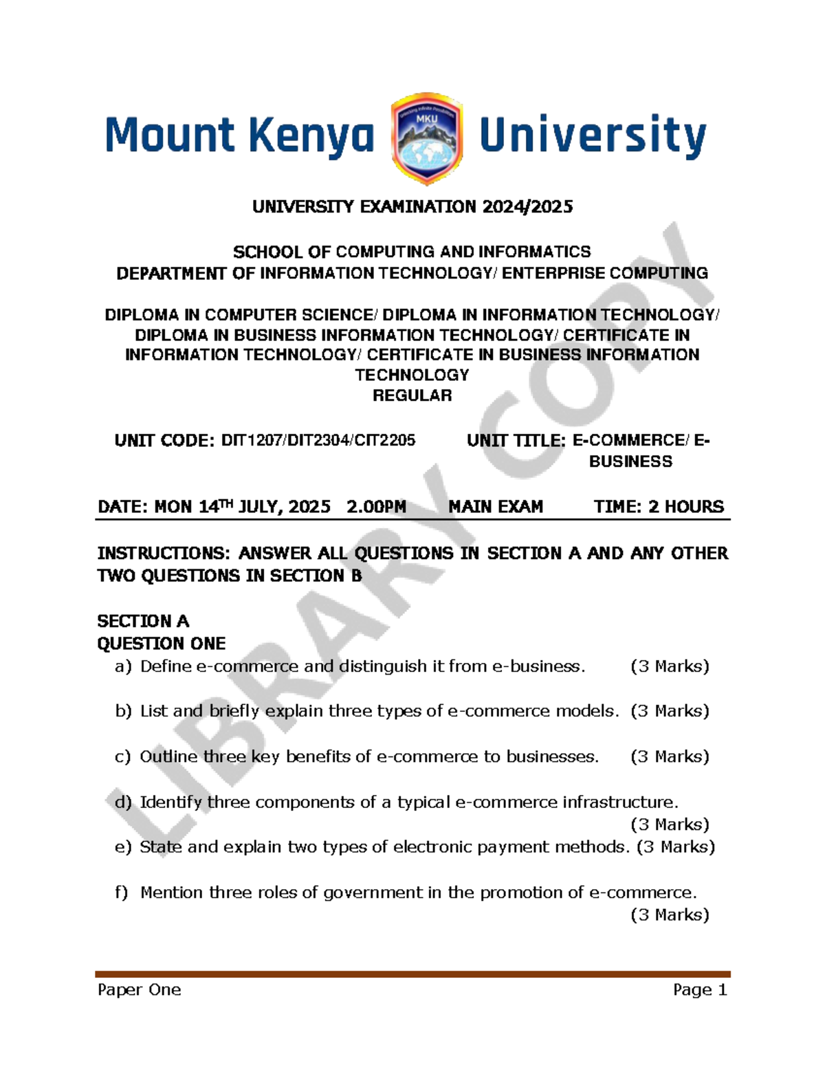 EBUSINESS MAIN EXAM - UNIT CODE: 2025 - SCHOOL OF COMPUTING - Studocu