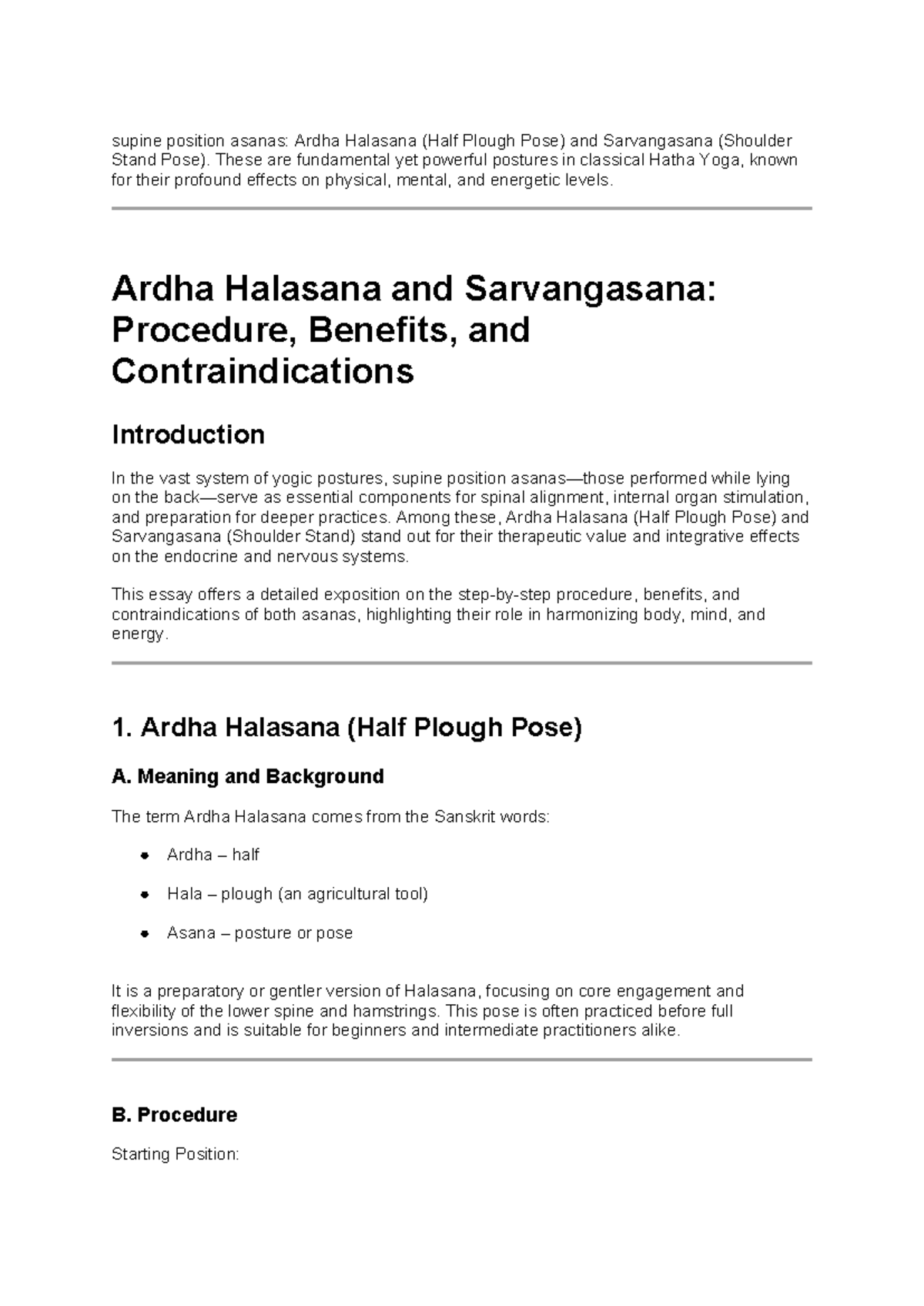 Ardha Halasana Procedure