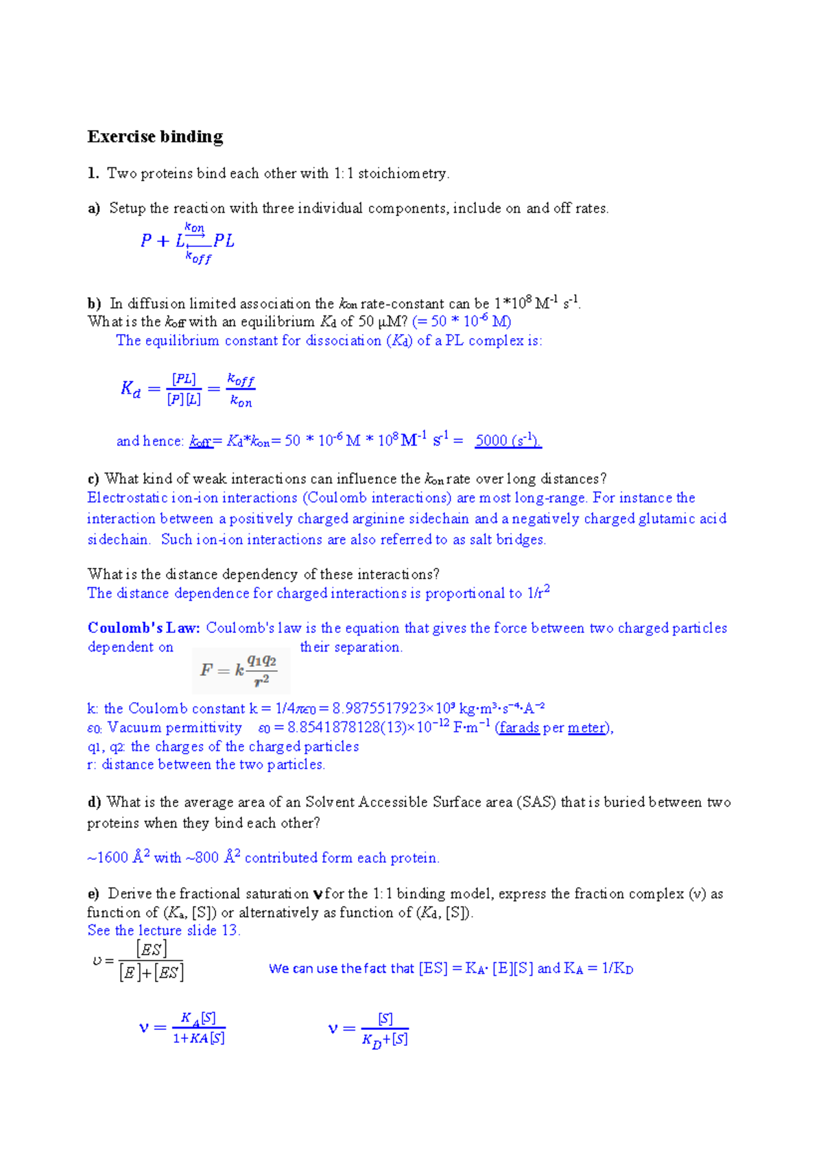 Binding Interactions and Equilibrium Constants: Exercise 220910 - Studocu