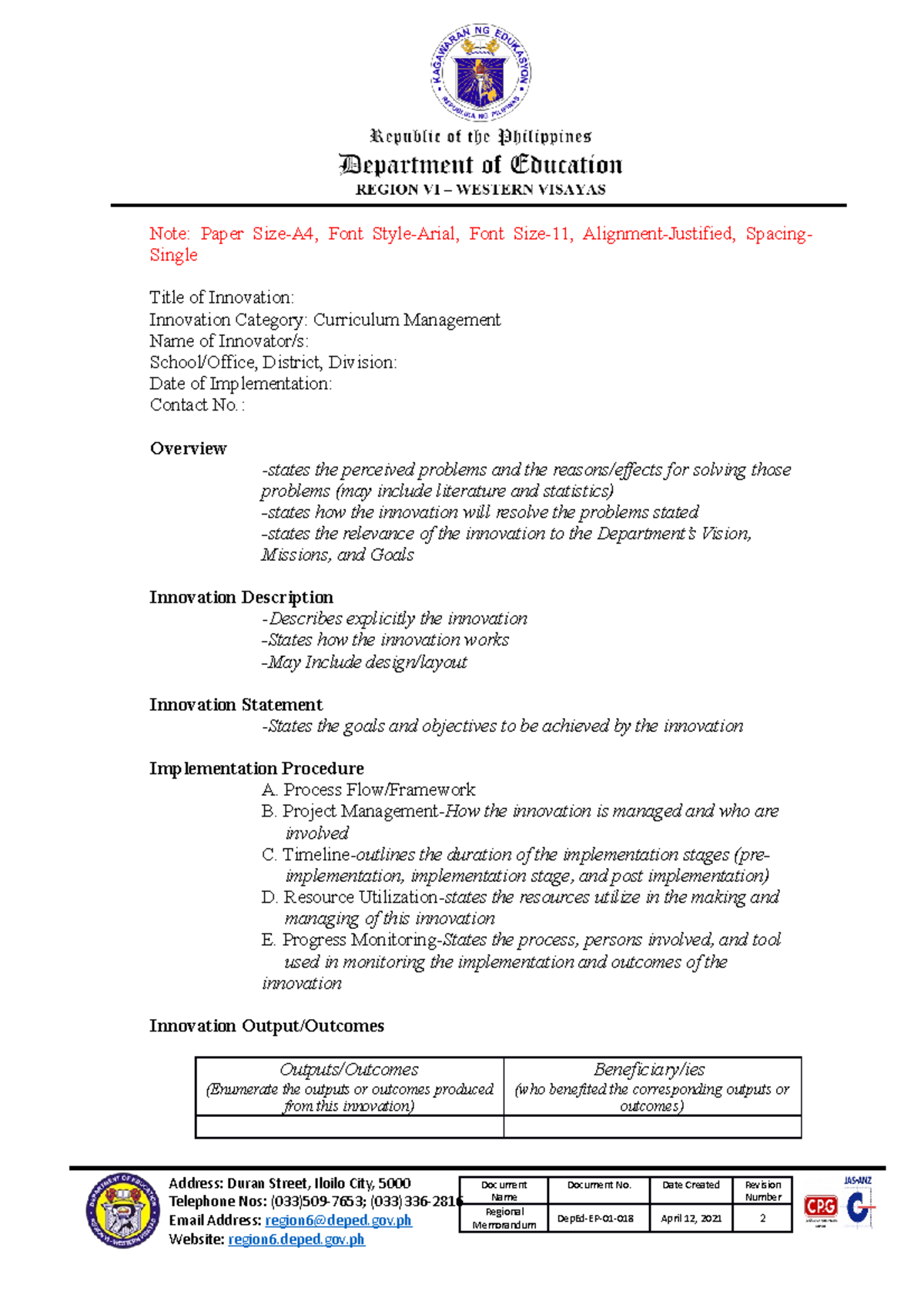 Innovation Paper Guide (Curriculum Management) - Sample Format - Studocu