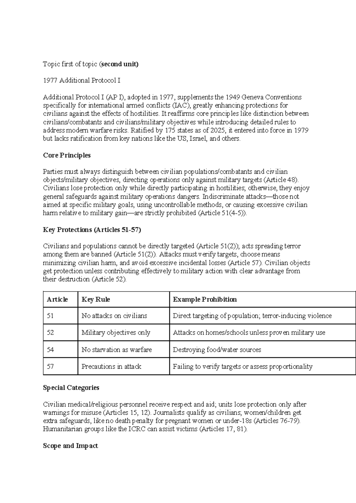 1977 AP I: Enhancing Civilian Protections in International Conflicts ...