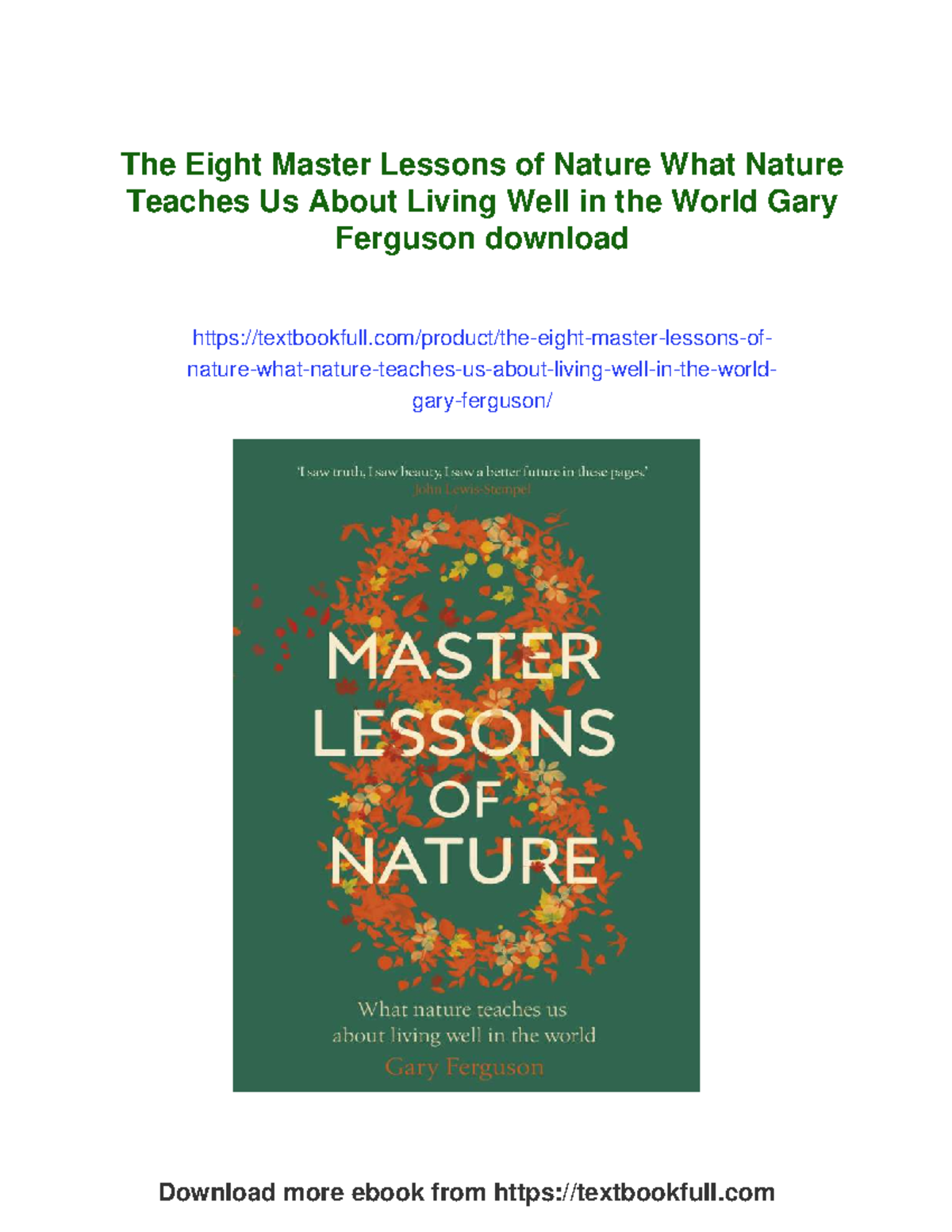 The Eight Master Lessons of Nature: Insights for Living Well - Studocu
