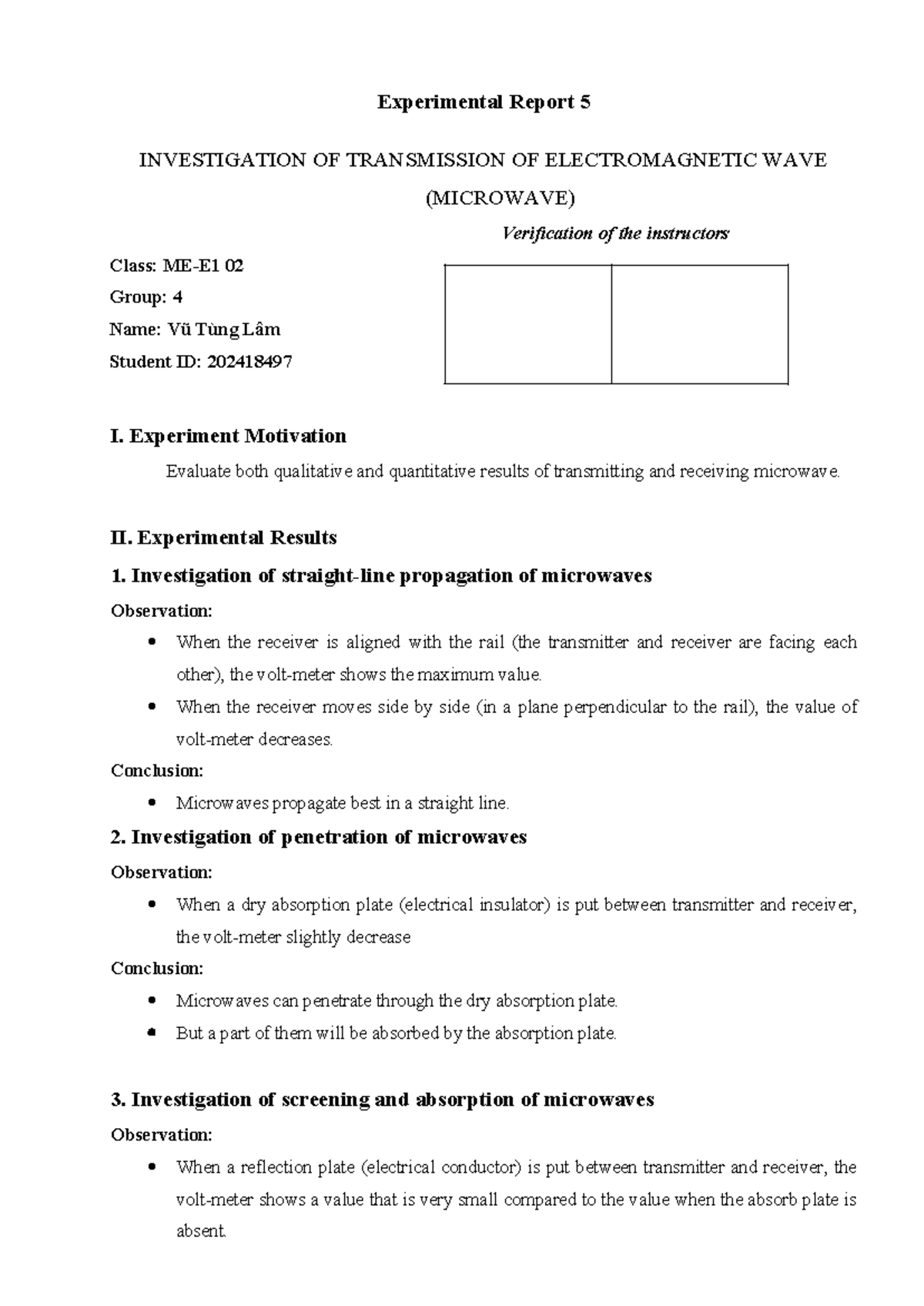 LAB Report 5: Investigation of Electromagnetic Wave Transmission - Studocu