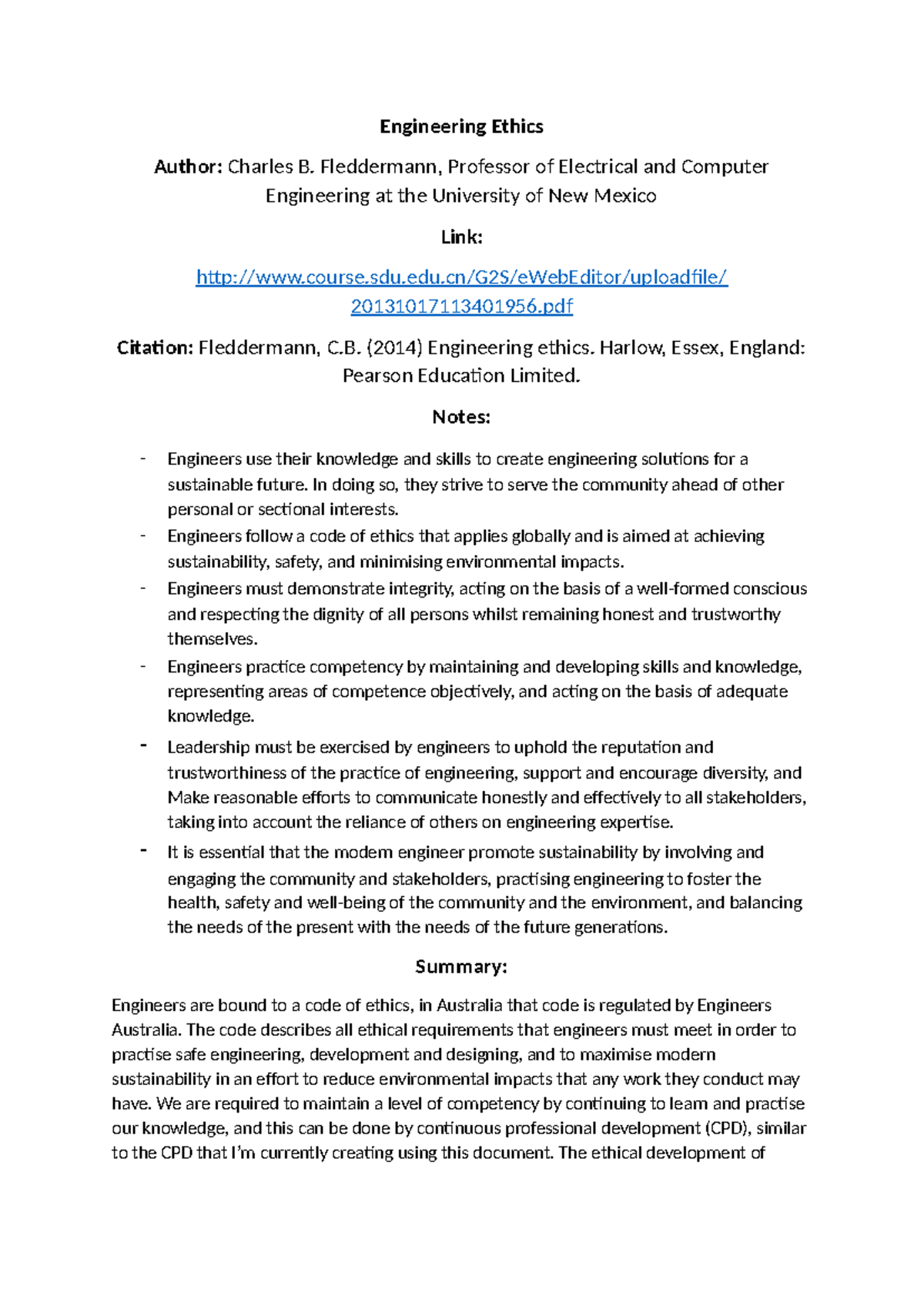 ENGR 101: Engineering Ethics and Sustainability Principles - Studocu