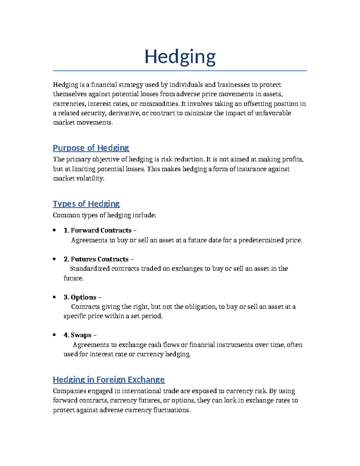 Hedging Strategies: Risk Management in Finance and Investments - Studocu