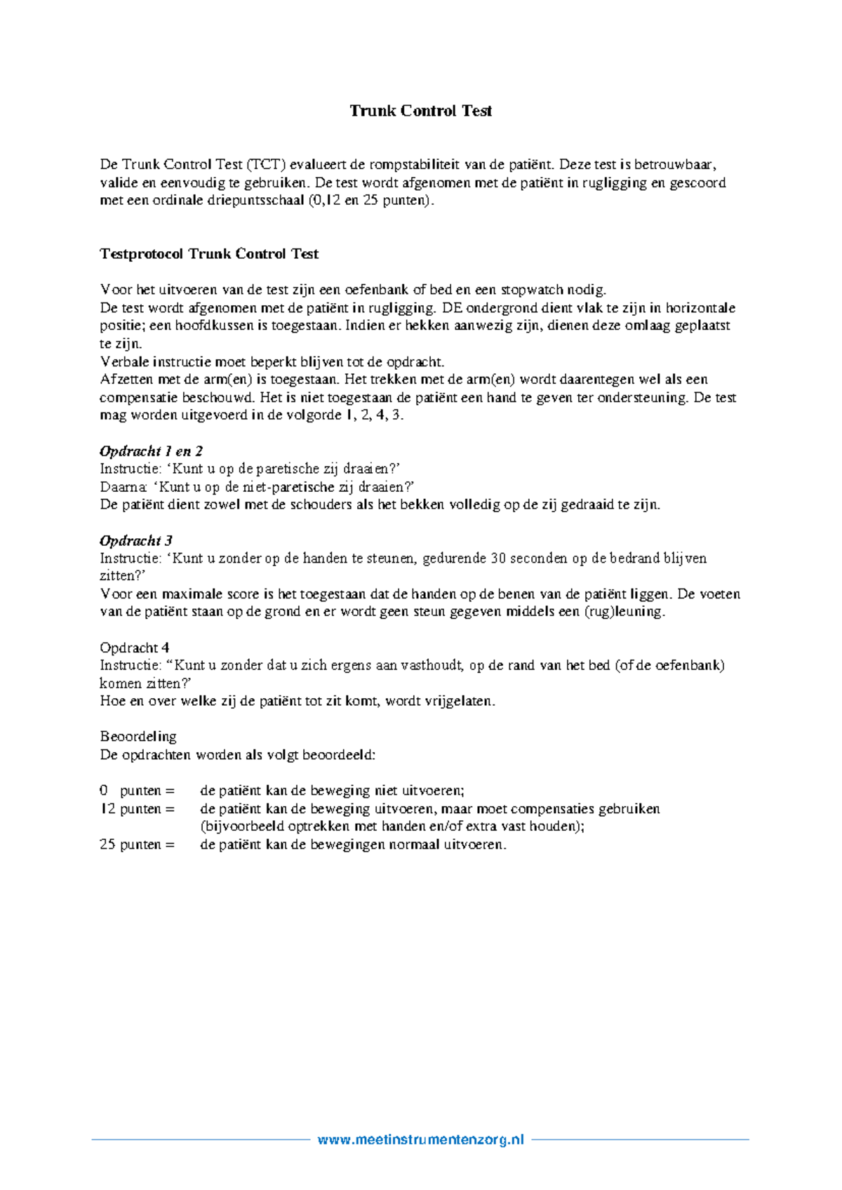 Trunk Control Test (TCT) Protocol en Evaluatie van Rompstabiliteit ...
