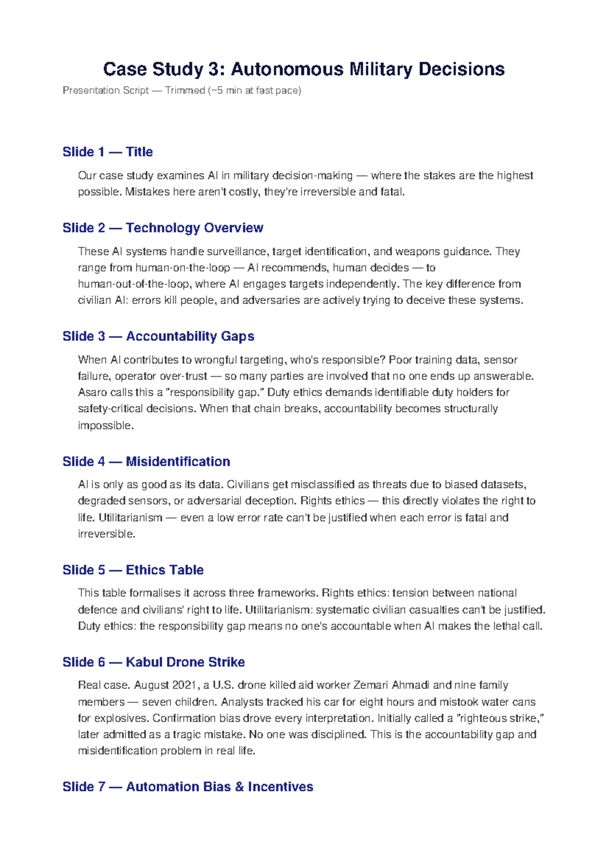 Case Study 3: AI in Military Decisions - Final Presentation Script ...