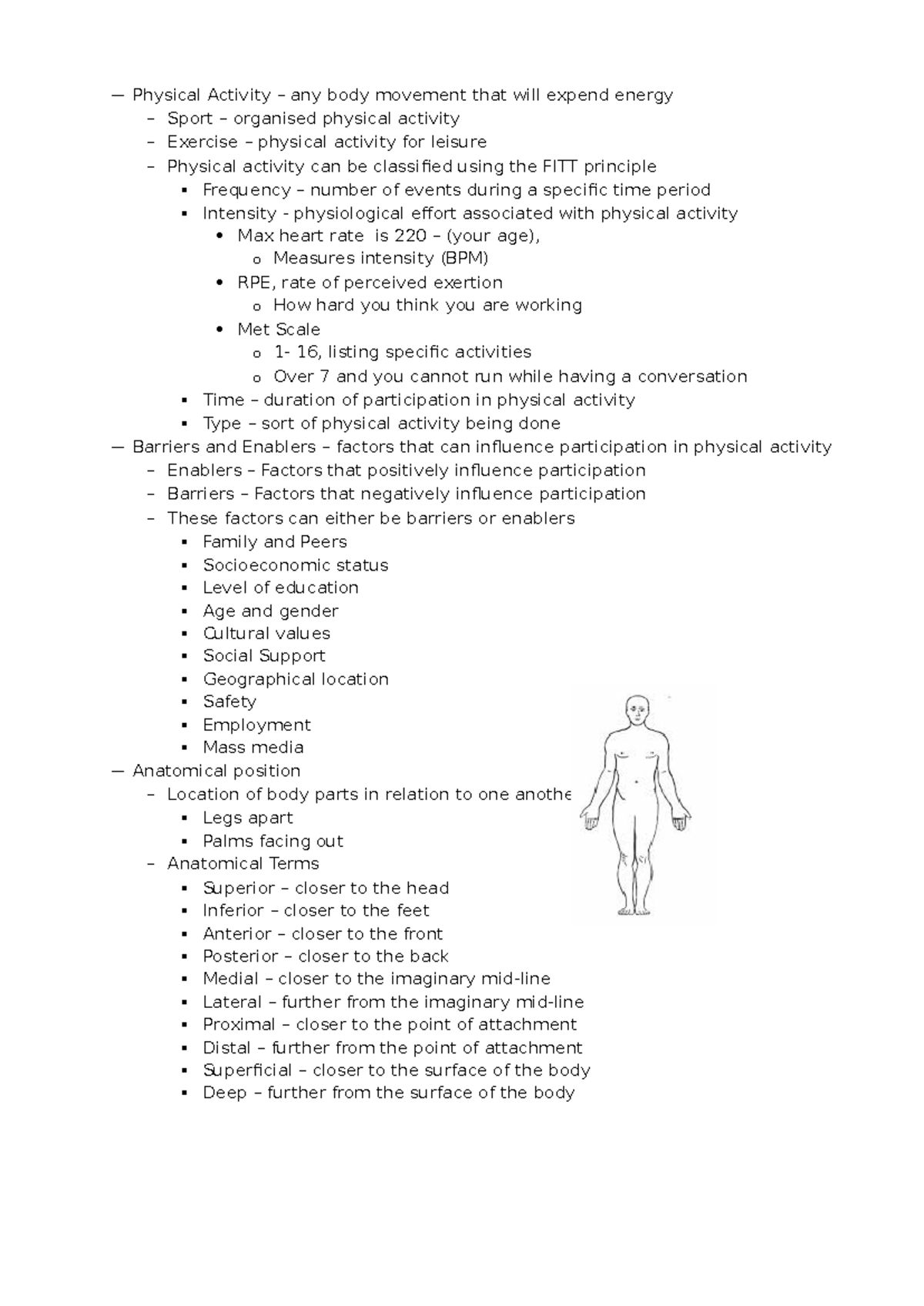 PE UNIT 1 AOS 1 Revision exam revision - — Physical Activity – any body ...