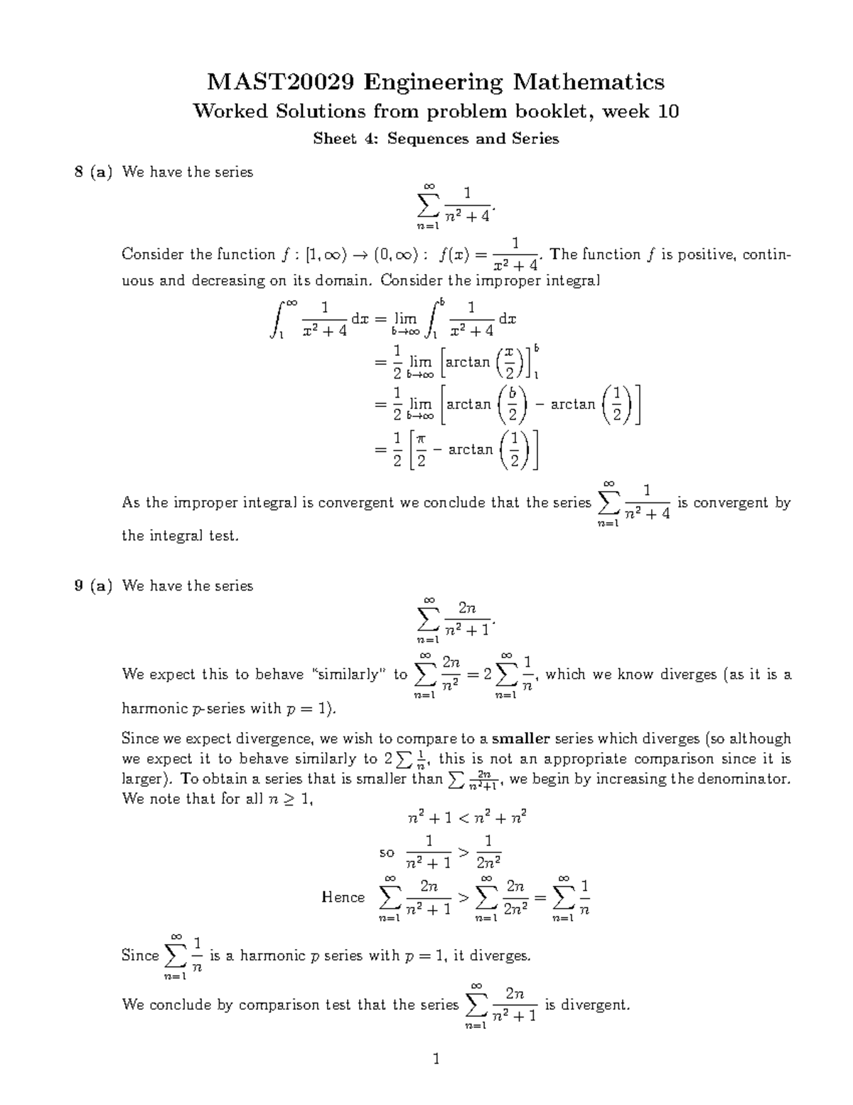 Solutions 10 engmaths-1 - MAST20029 Engineering Mathematics Worked ...