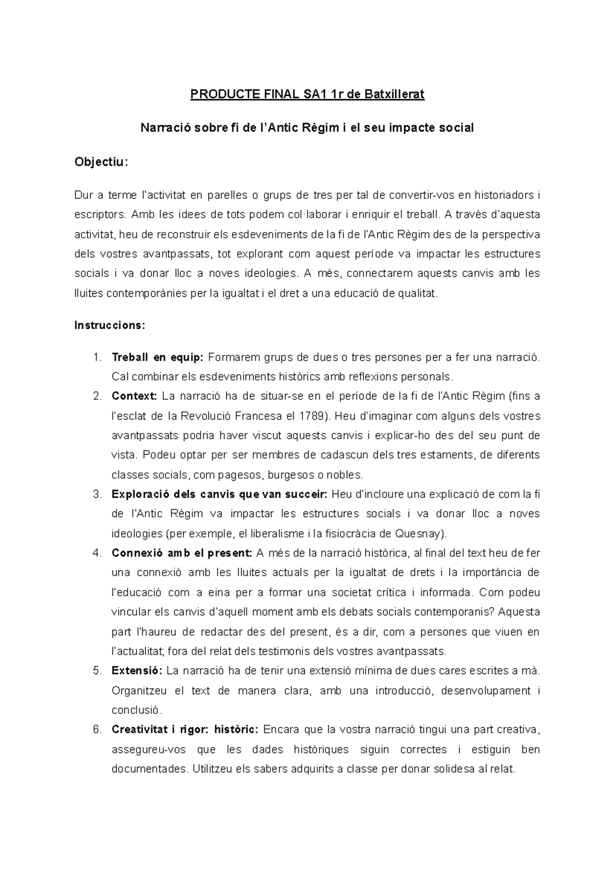 Producte Final SA1: Narració sobre la Fi de Règim i Impacte Social ...