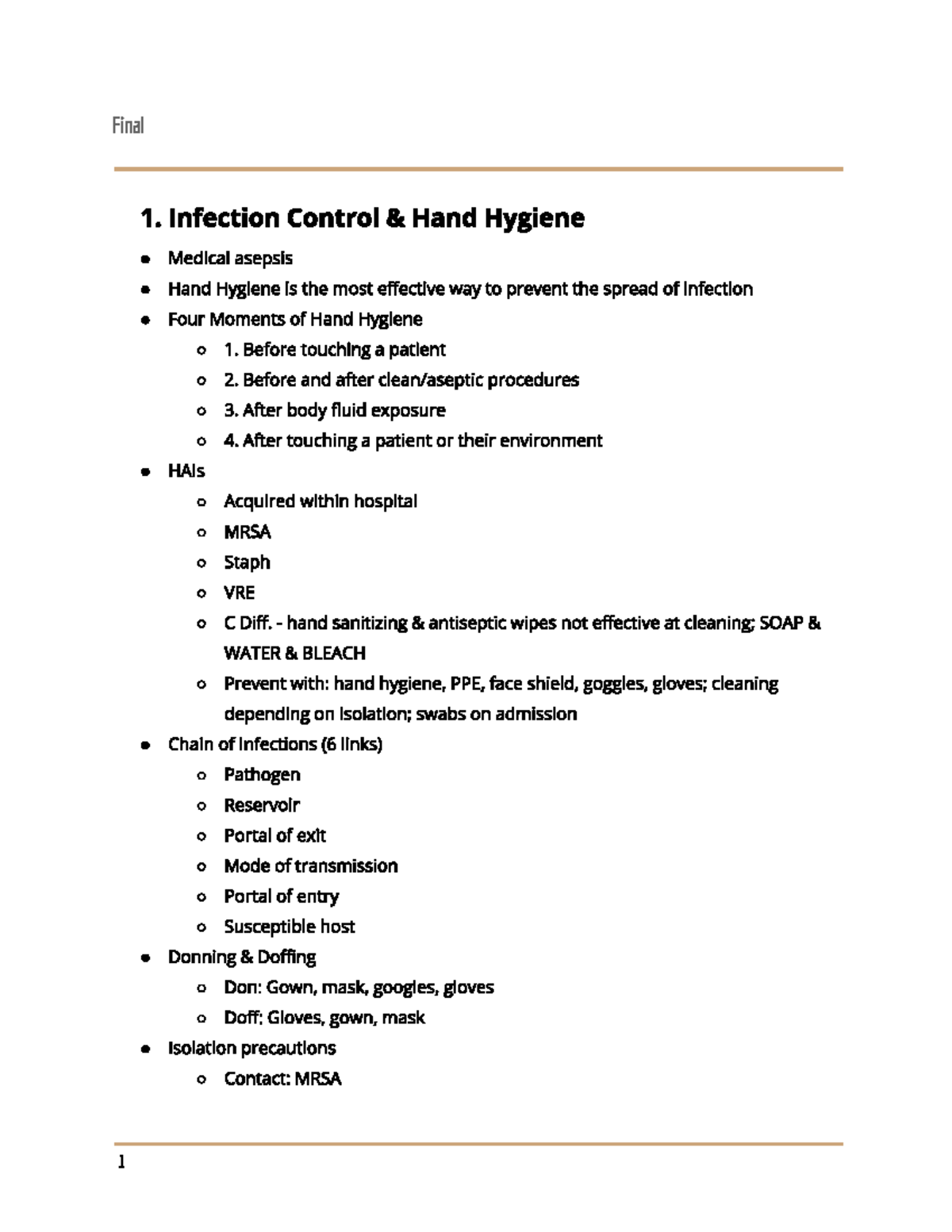 Final 1512 exam notes on infection control and patient safety - Studocu