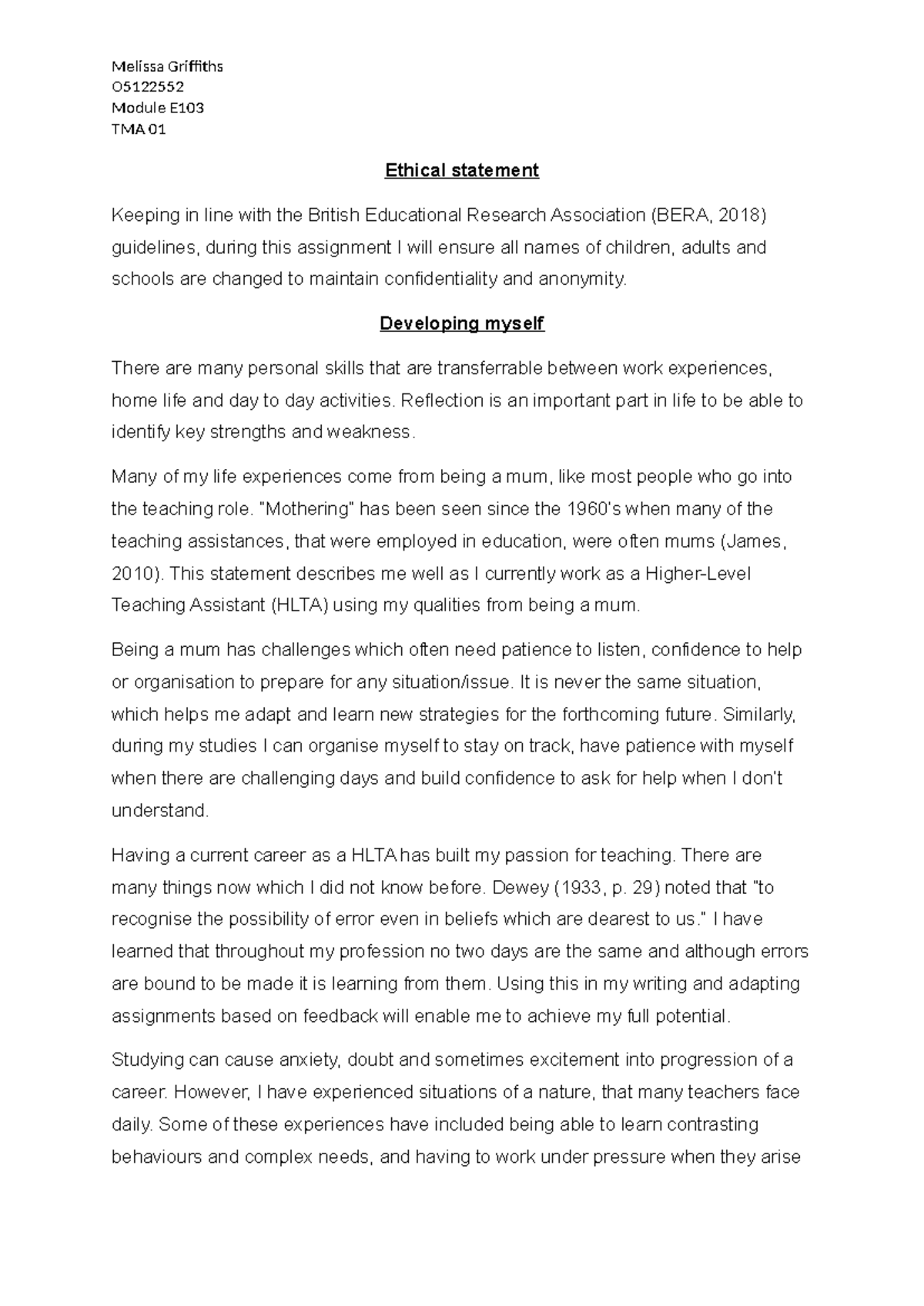 Assignment TMA 01 - Band B overall - O Module E TMA 01 Ethical ...