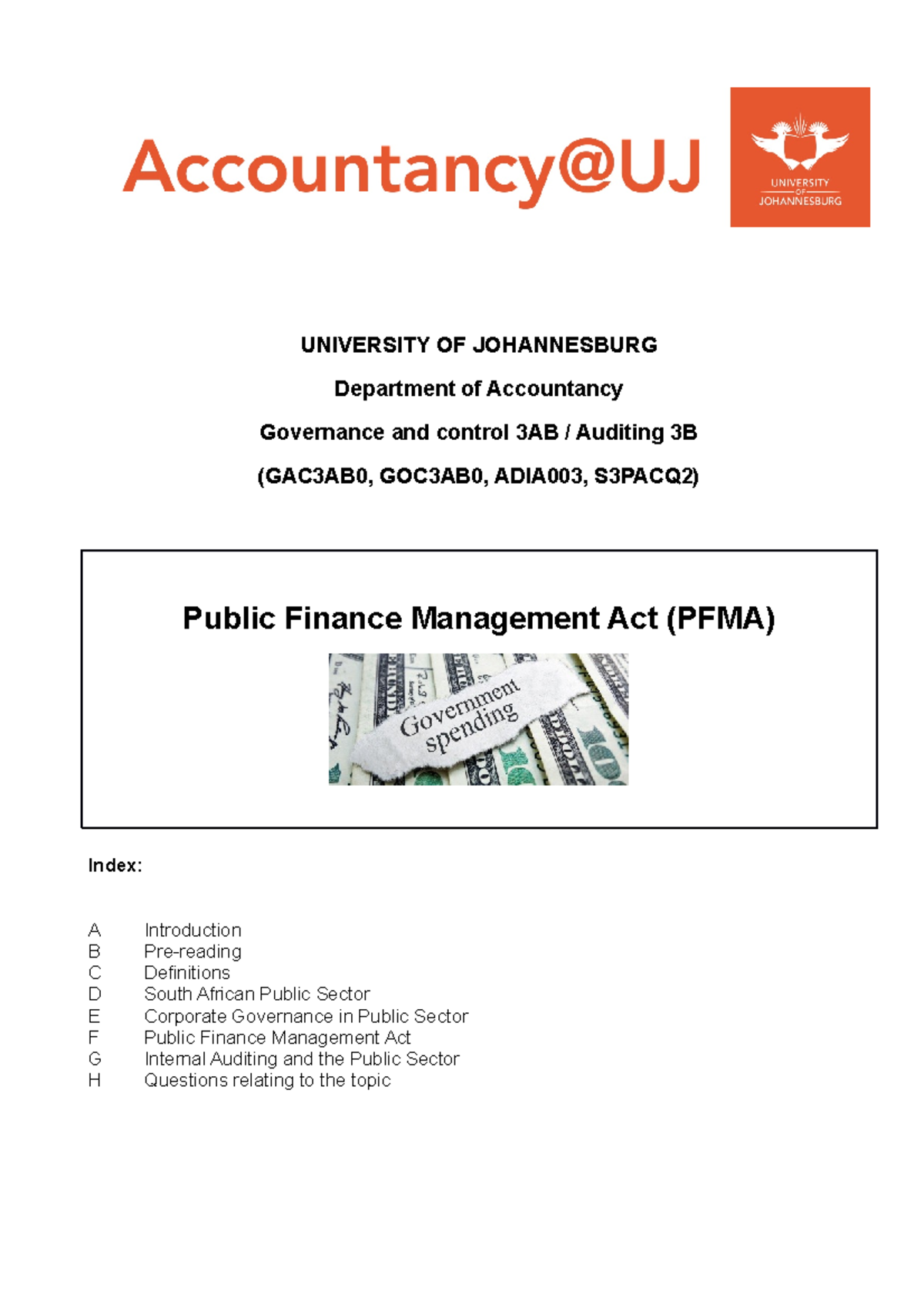 Public Finance Management Act (PFMA) Module Overview - GAC3AB0, GOC3AB0 ...