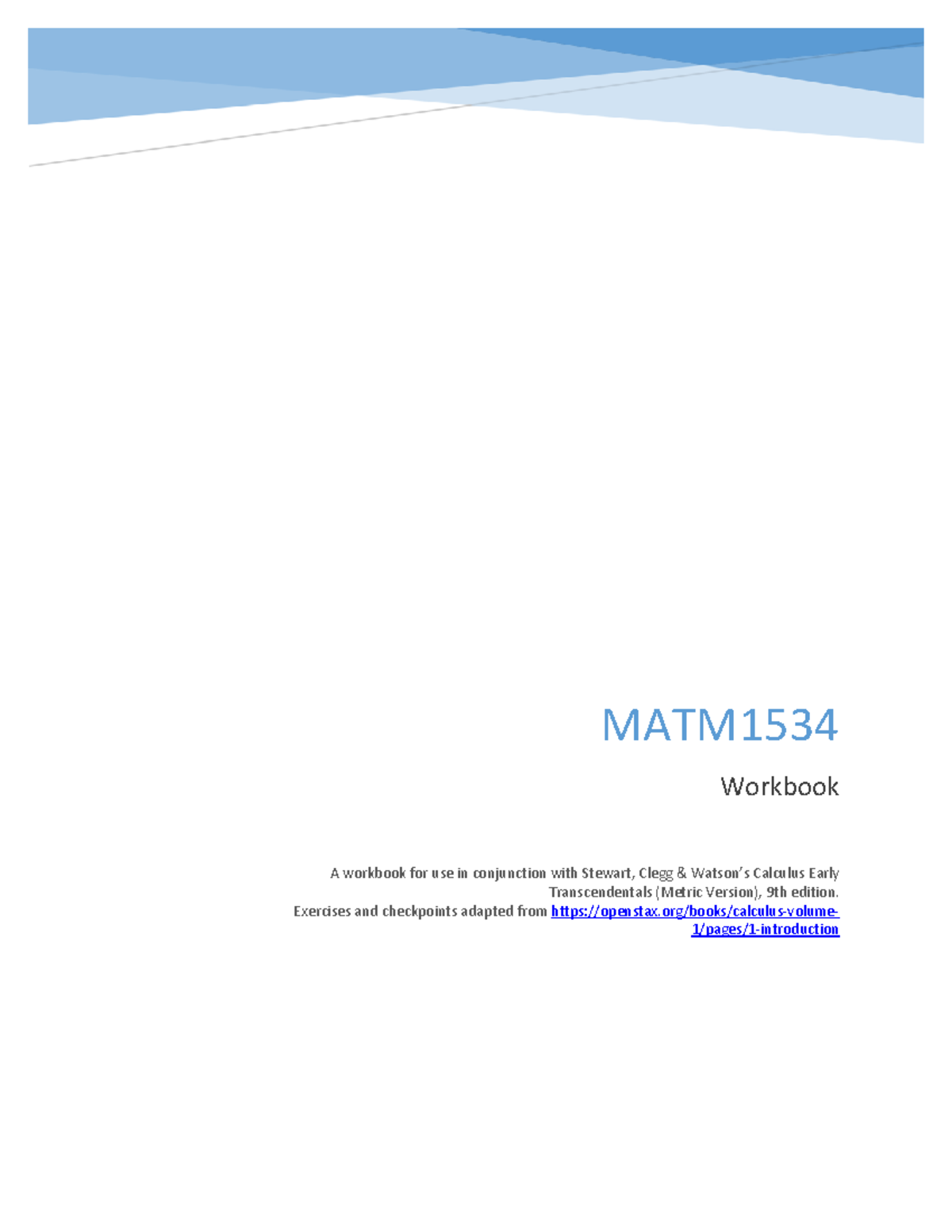MATM1534 Workbook: Functions and Models Exercises from Chapter 1 - Studocu