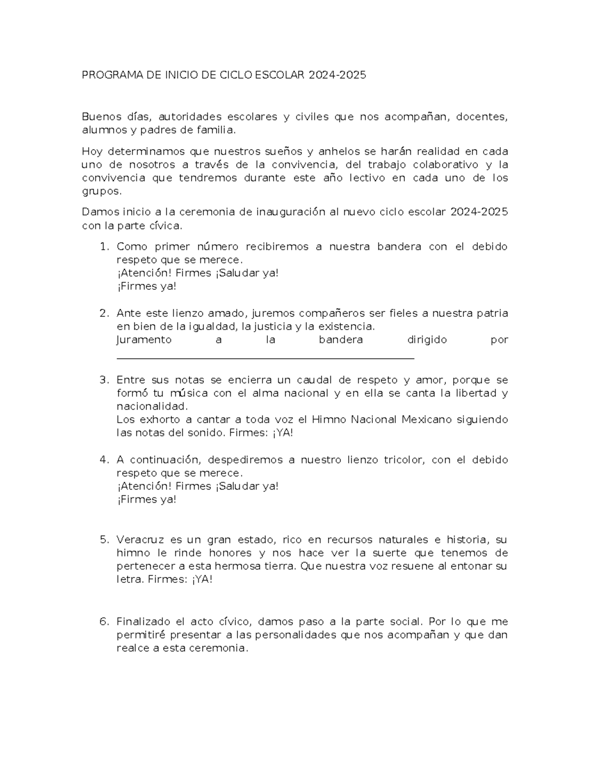 Programa de Inauguración del Ciclo Escolar 2024 - Studocu