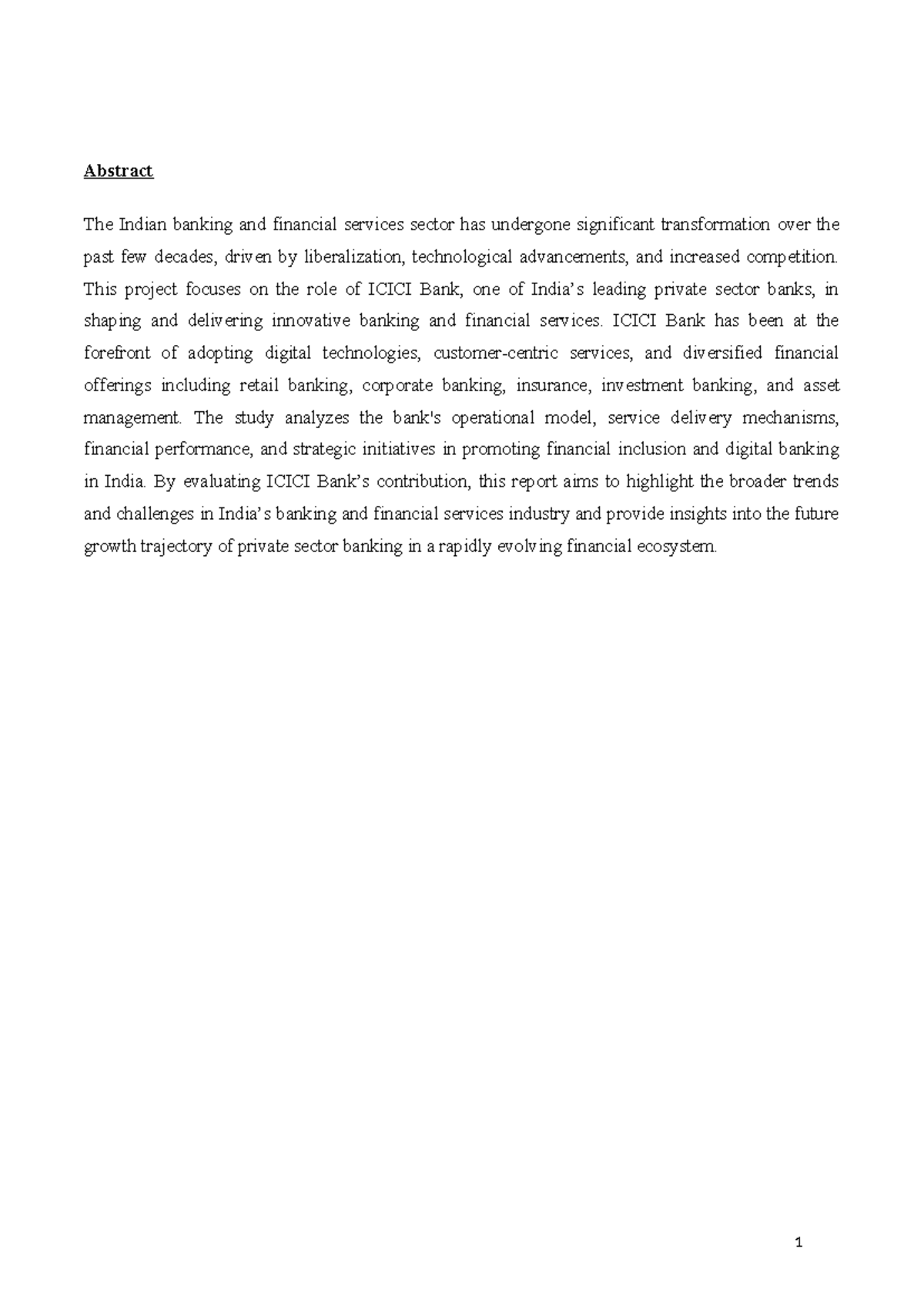 A Study on Banking & Financial Services in India: Focus on ICICI Bank ...
