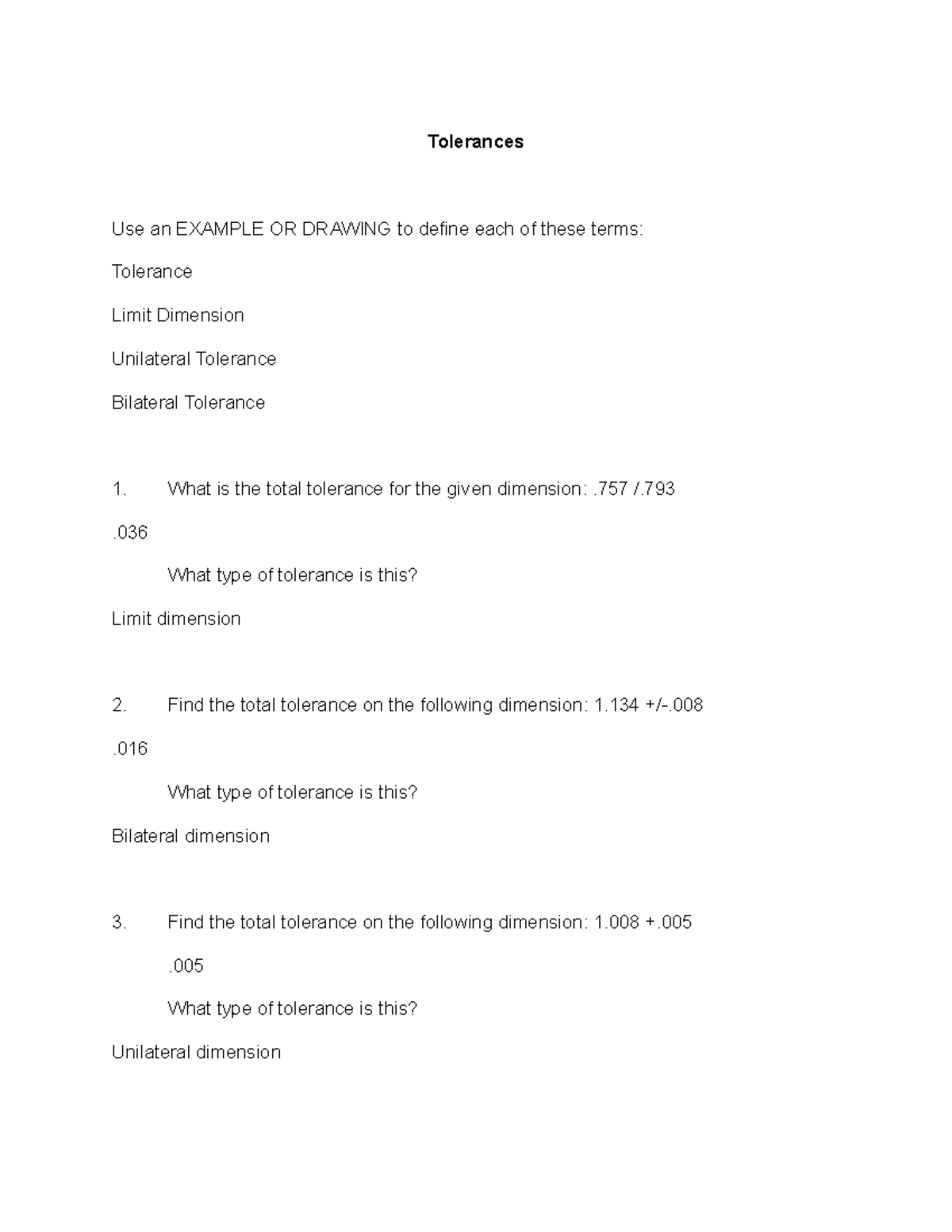 Copy of Tolerances - Im smart - Tolerances Use an EXAMPLE OR DRAWING to ...