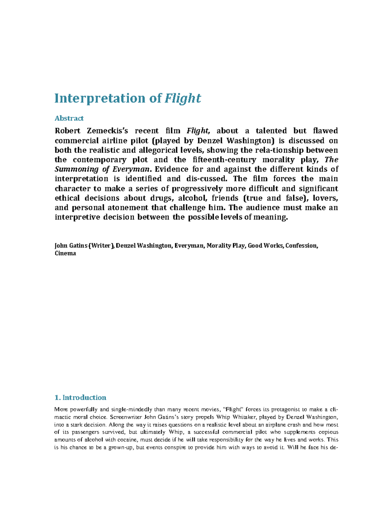 Interpretation of Flight: Analyzing Ethics and Morality in Cinema - Studocu