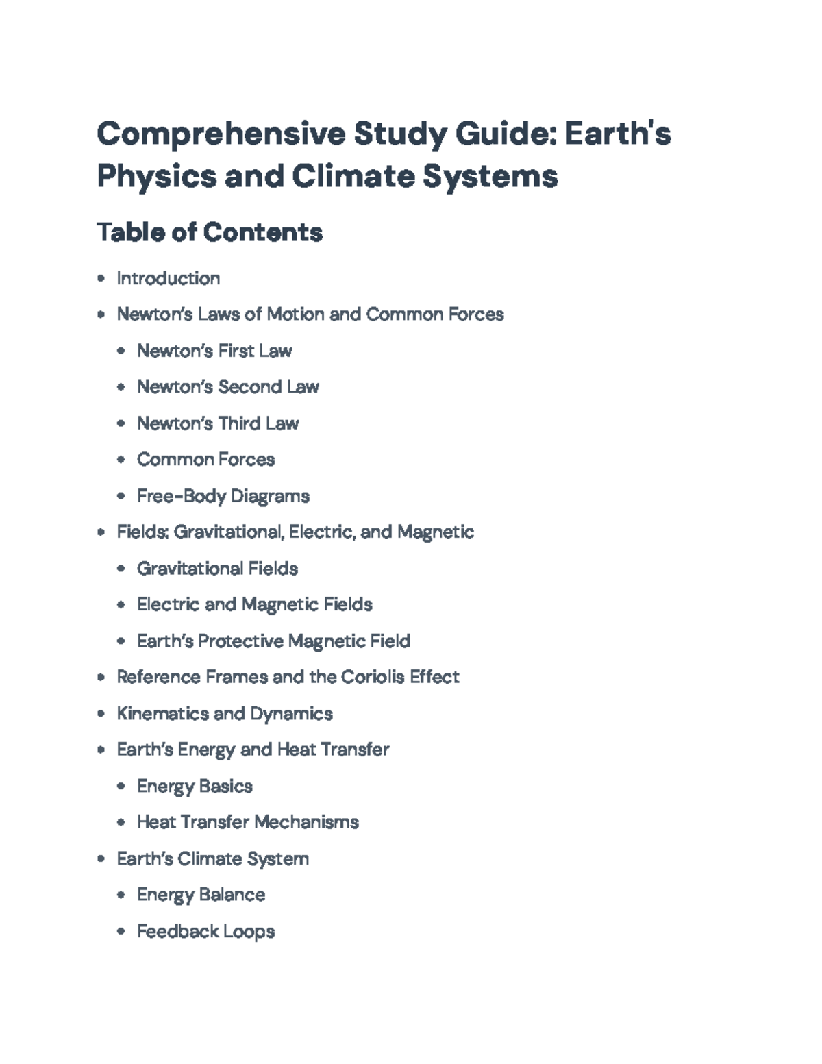 Physics and Climate Systems Study Guide (Course Code: PHYS 101 ...