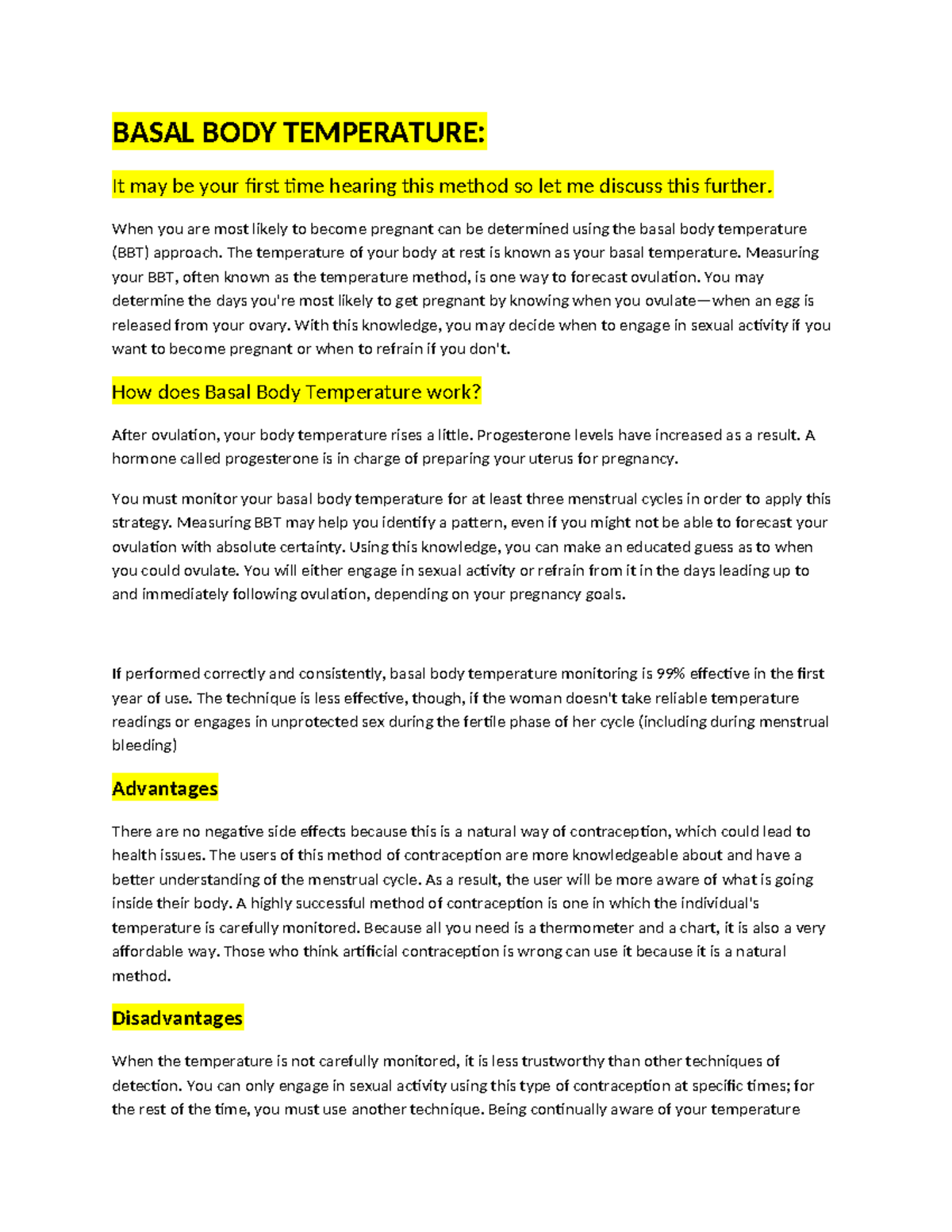 BBT AND Billing'S Method - Sheen ANN - BASAL BODY TEMPERATURE: It may ...