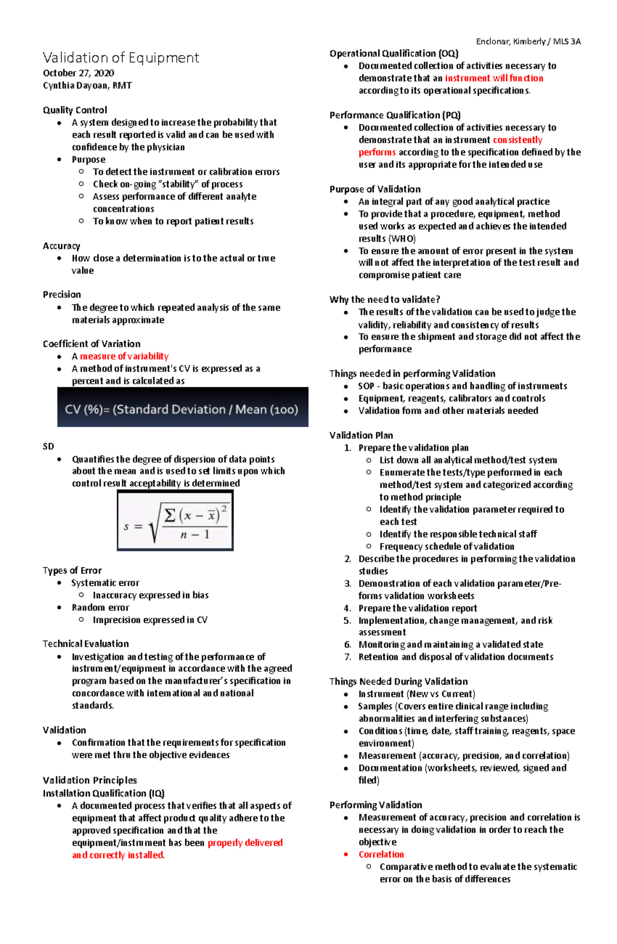 Validation of equipment in MLS 3A: A comprehensive guide - Studocu