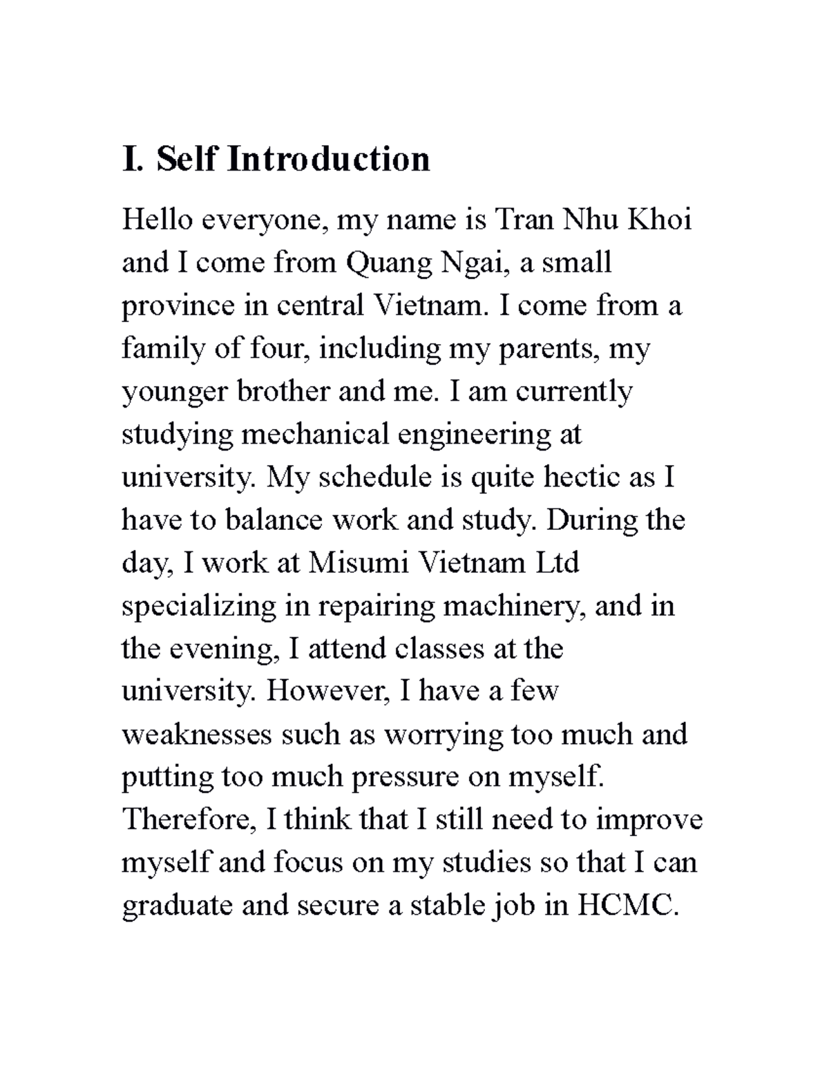 WORD TIẾNG ANGH - hi đại hocja ,aaaa - I. Self Introduction Hello ...