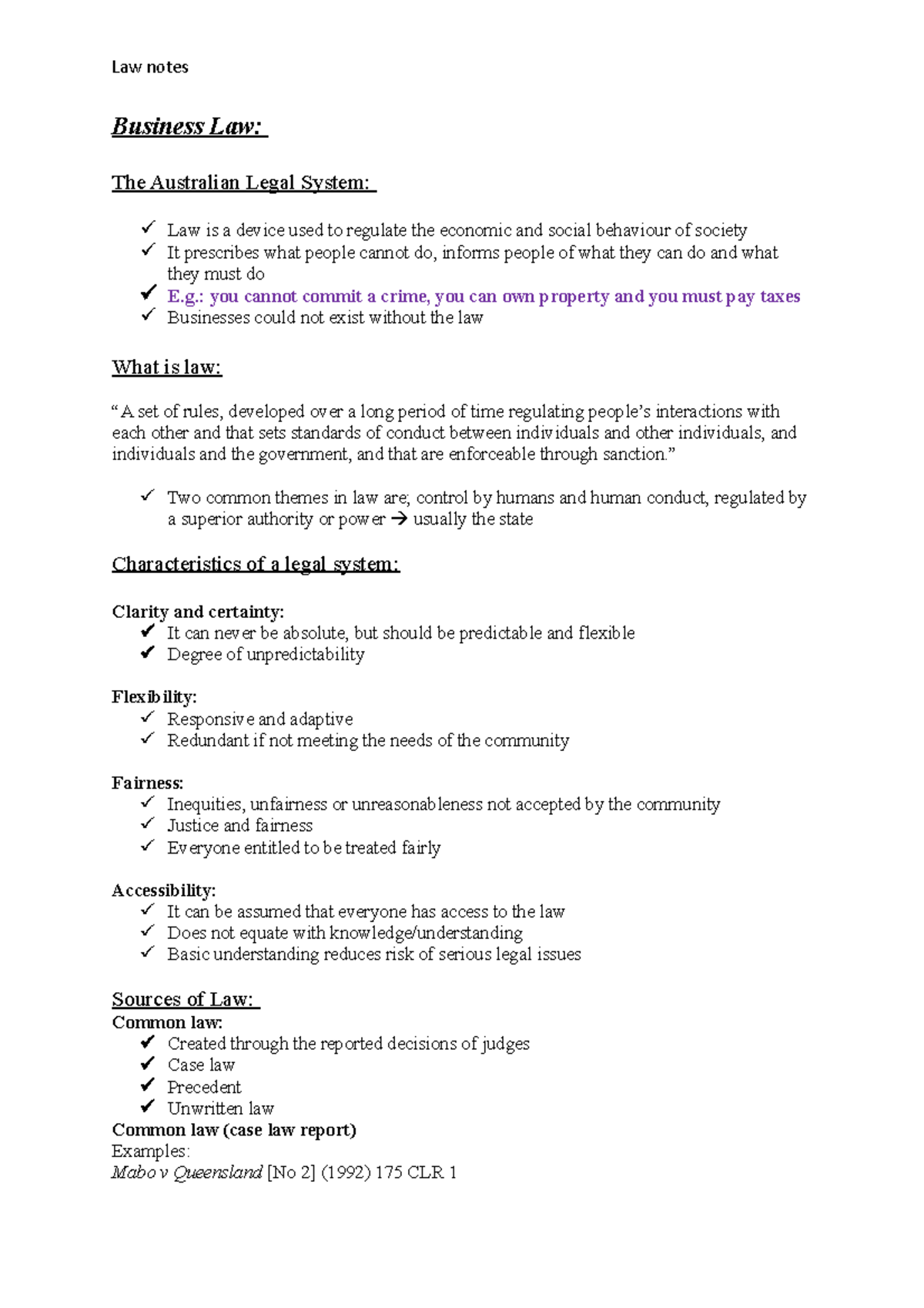 BUSN100: Business Law Notes - Introduction to Legal Frameworks - Studocu