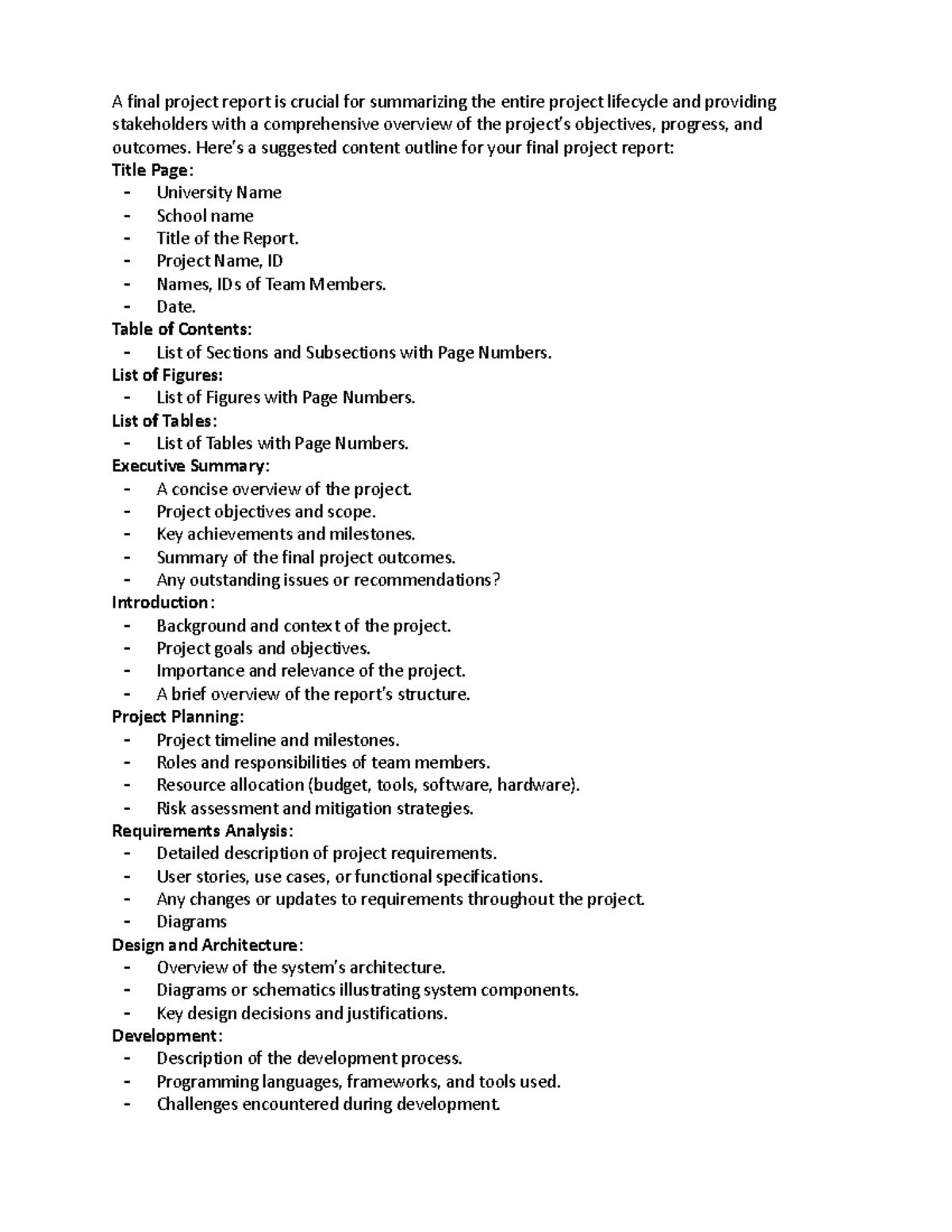 2023 Outline of the final project report - A final project report is ...
