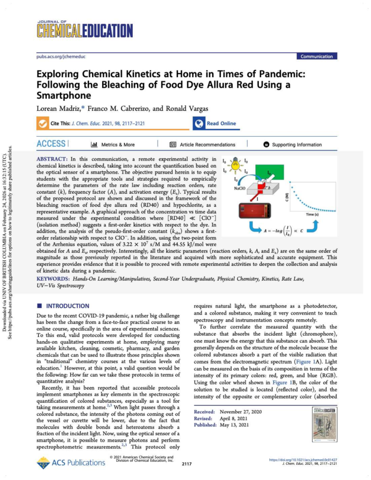 Exploring Chemical Kinetics at Home: A Remote Lab Report (CHEM 11 ...