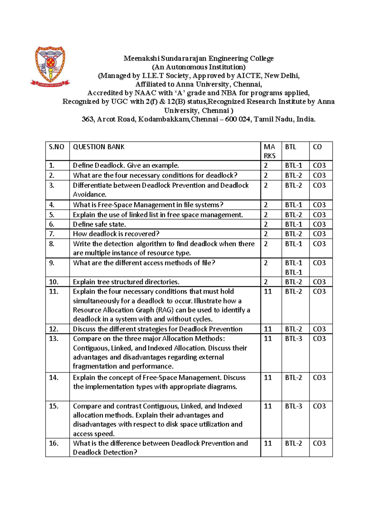 UNIT 3 - Important Notes on Deadlock and File Management (CS101) - Studocu