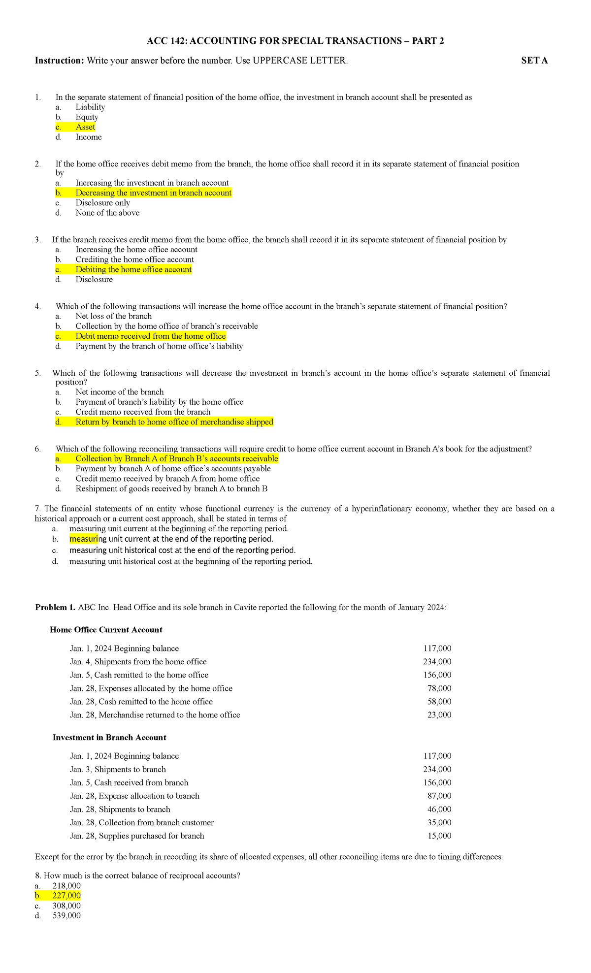 ACC 142: ACCOUNTING FOR SPECIAL TRANSACTIONS PRELIM EXAM SET A - Studocu