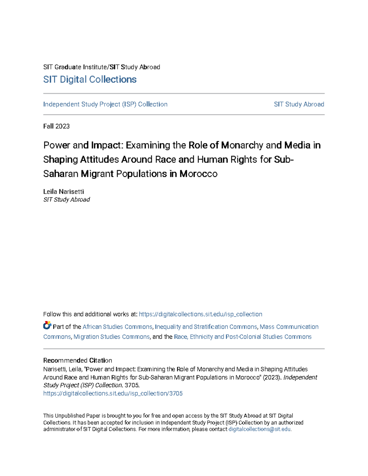 SIT Study Abroad ISP 2023: Monarchy, Media, and Race in Morocco - Studocu