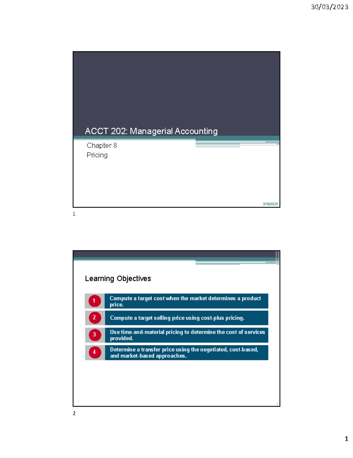 Chapter 8 Slides: Target Costing & Pricing Strategies (ACCT 202) - Studocu