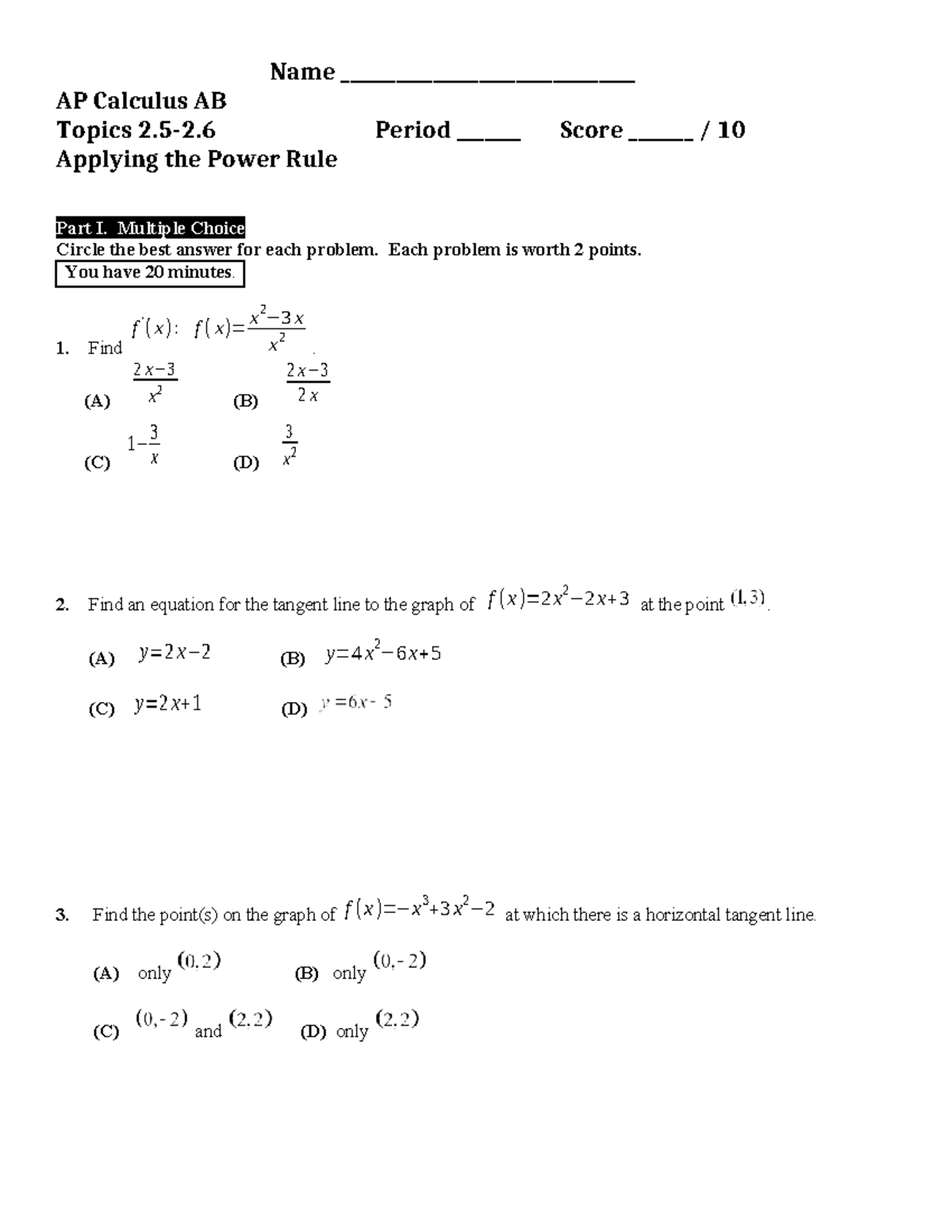 Quiz 6 - AP Calculus AB Topics 2.5-2.6 (Fall 2019) - Studocu