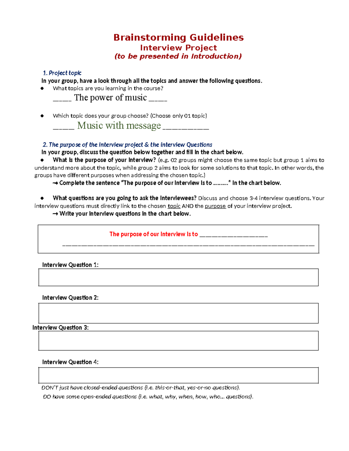1 Brainstorming Guidelines - Brainstorming Guidelines Interview Project ...