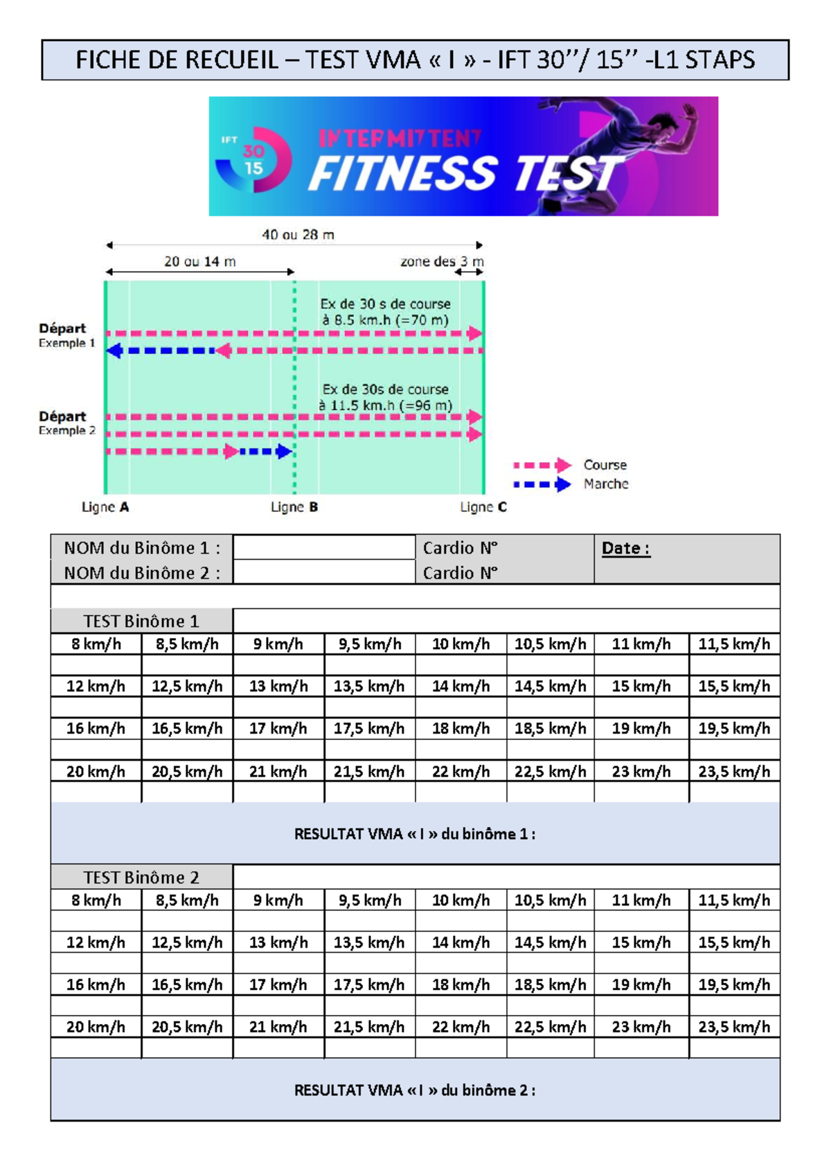 Fiche Test VMA IFT 3015 - Résultats Binômes Cardio - Studocu