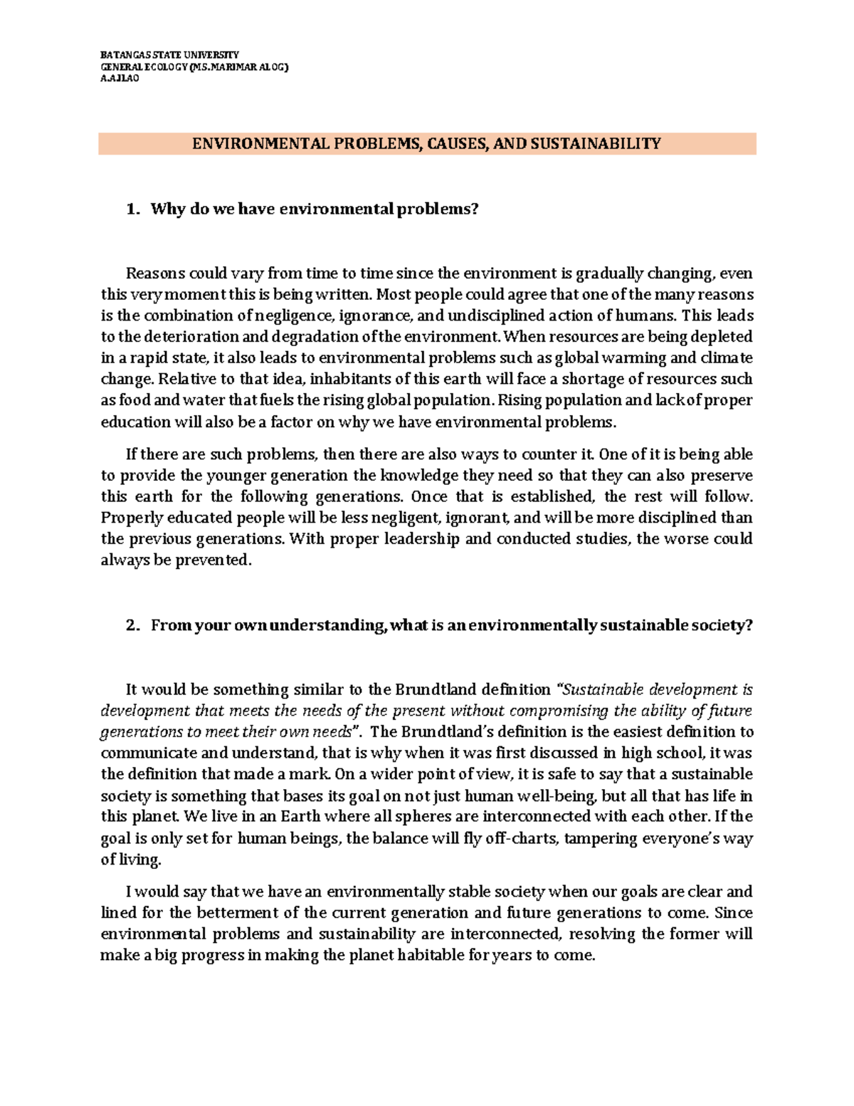 Environmental Problems, Causes, and Sustainability - Ecology ...