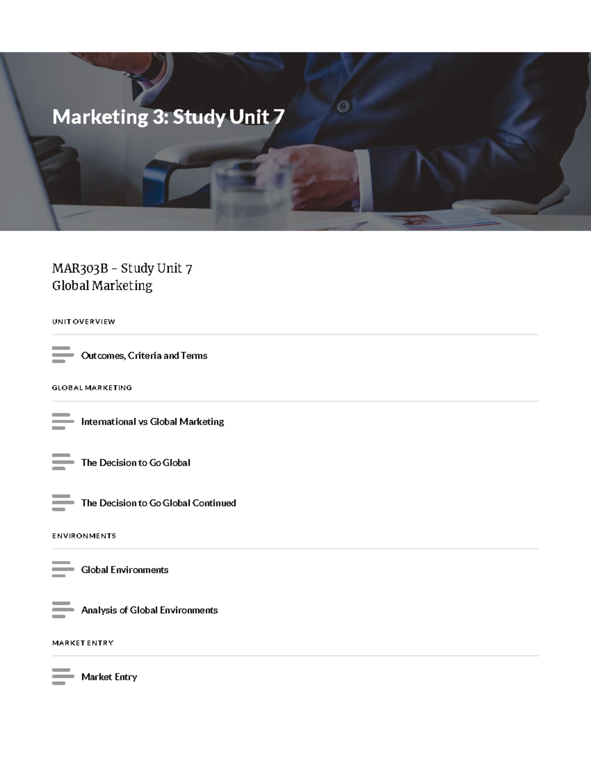 Marketing 3: Study Unit 7 - Global Marketing Strategies and Decisions ...