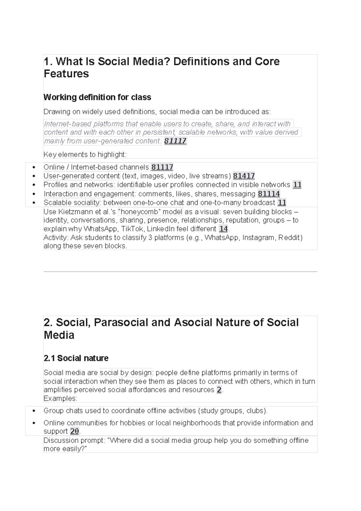 Social Media Notes: Definitions, Features, and Dynamics (81417) - Studocu