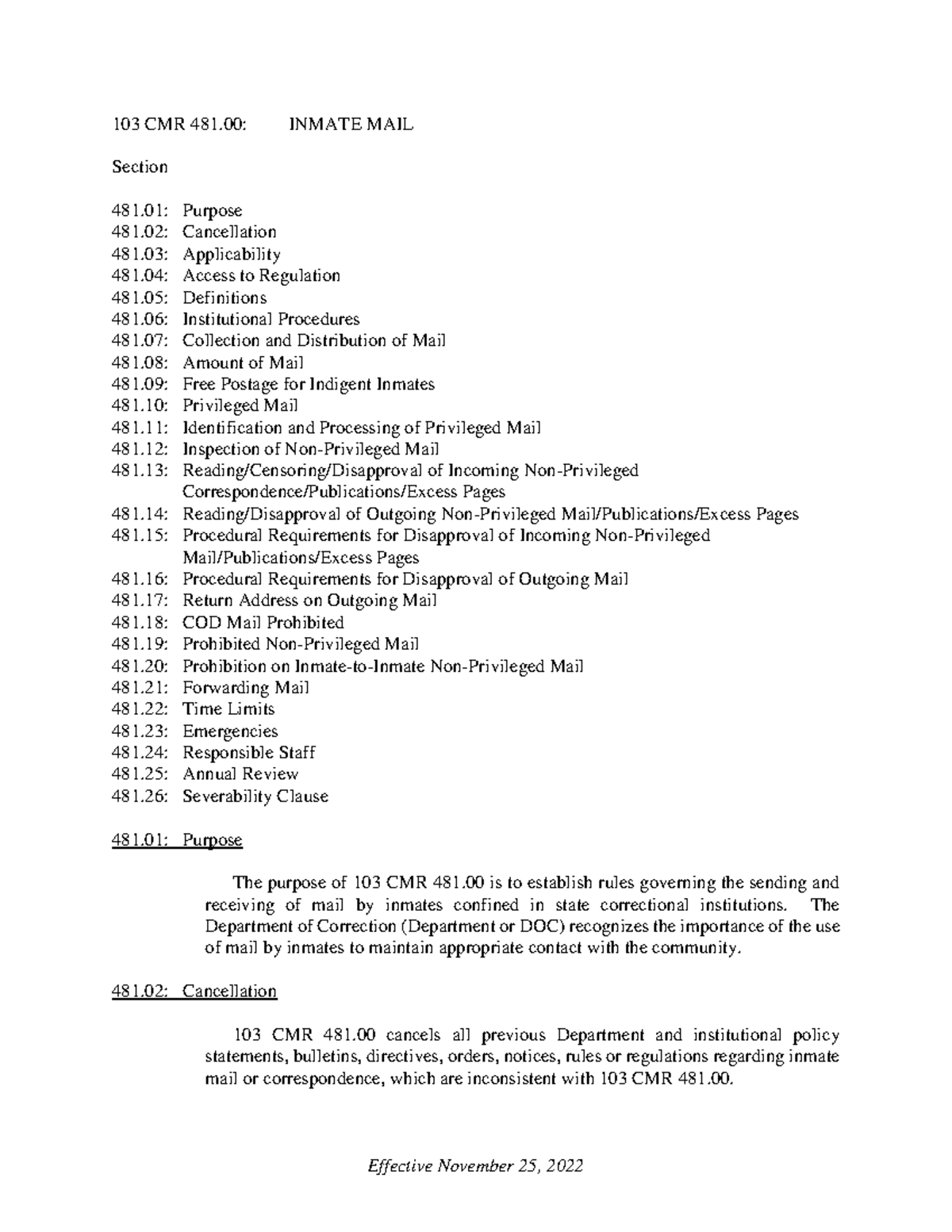 103 CMR 481.00: Regulations for Inmate Mail and Correspondence - 103 ...